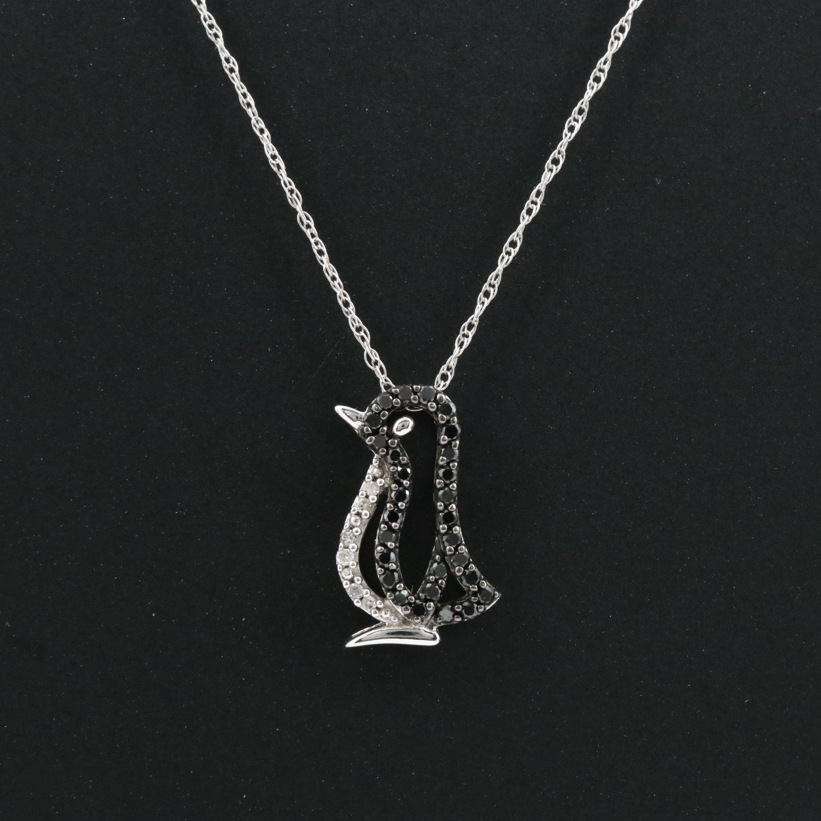 14K 0.18 CTW Diamond Penguin Pendant Necklace with Fancy Black Diamonds