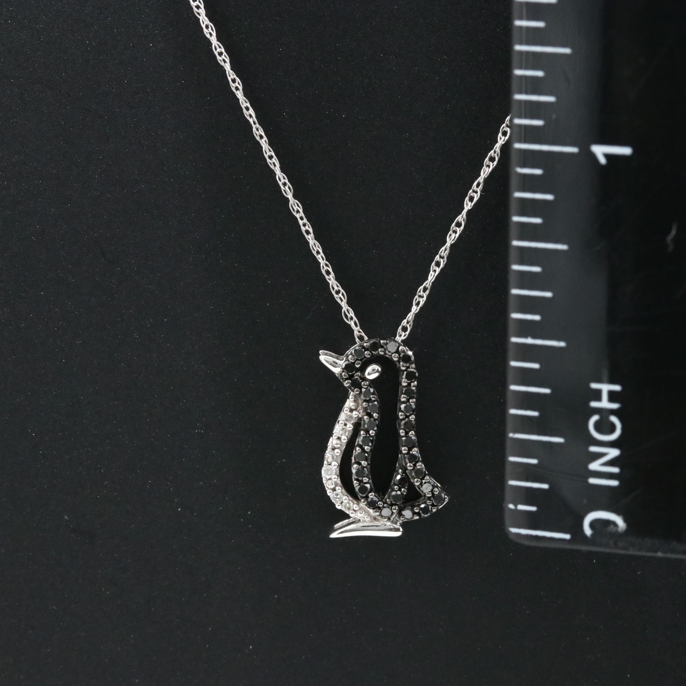 14K 0.18 CTW Diamond Penguin Pendant Necklace with Fancy Black Diamonds