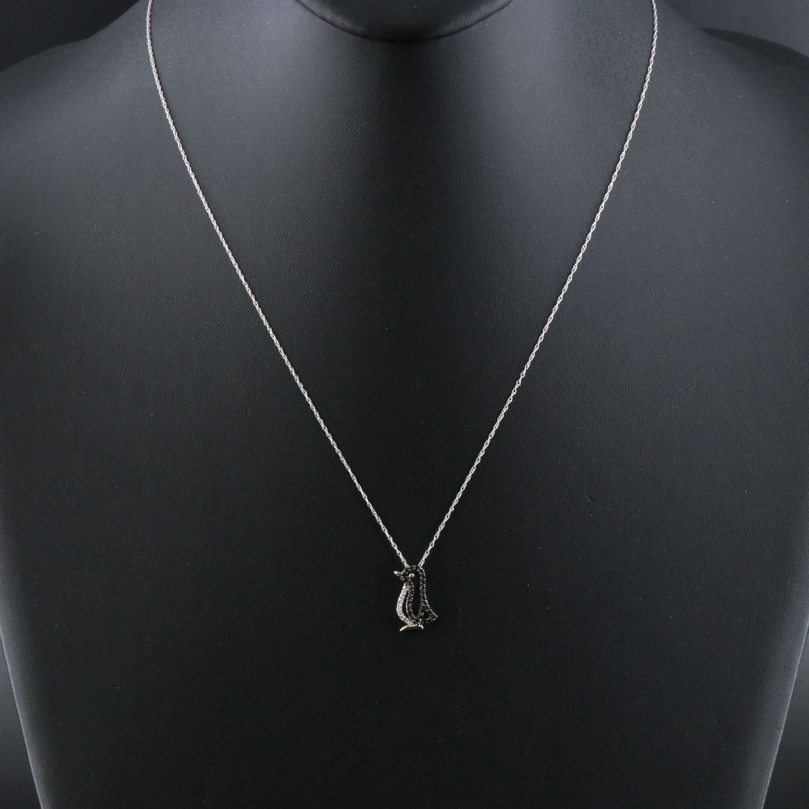 14K 0.18 CTW Diamond Penguin Pendant Necklace with Fancy Black Diamonds