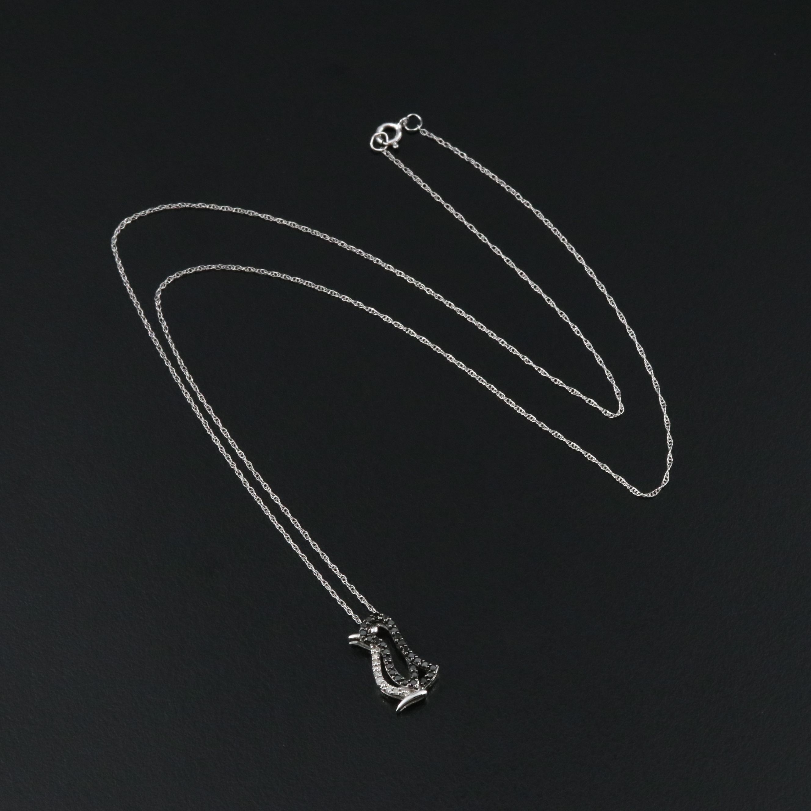 14K 0.18 CTW Diamond Penguin Pendant Necklace with Fancy Black Diamonds