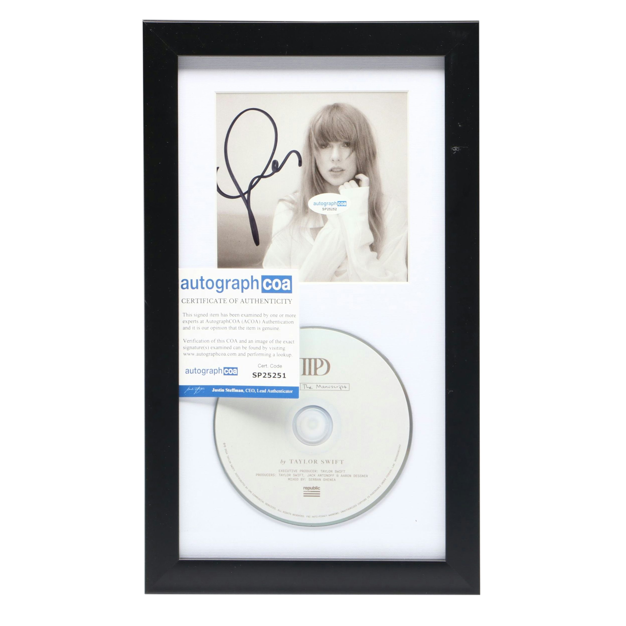Taylor Swift Signed "The Manuscript" CD Card in Frame