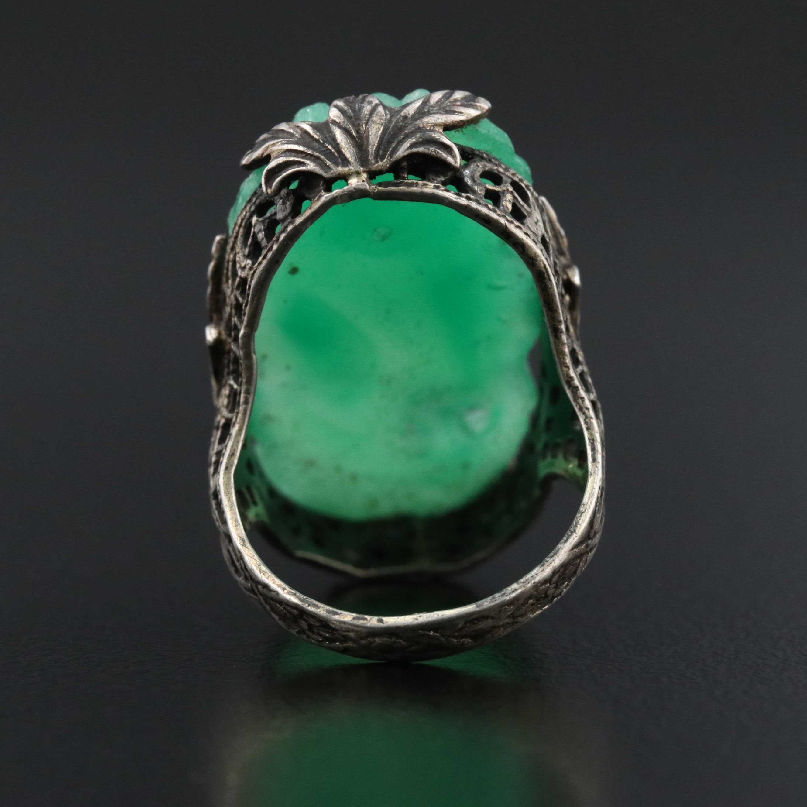 Art Deco Sterling Faux Jade Floral Ring