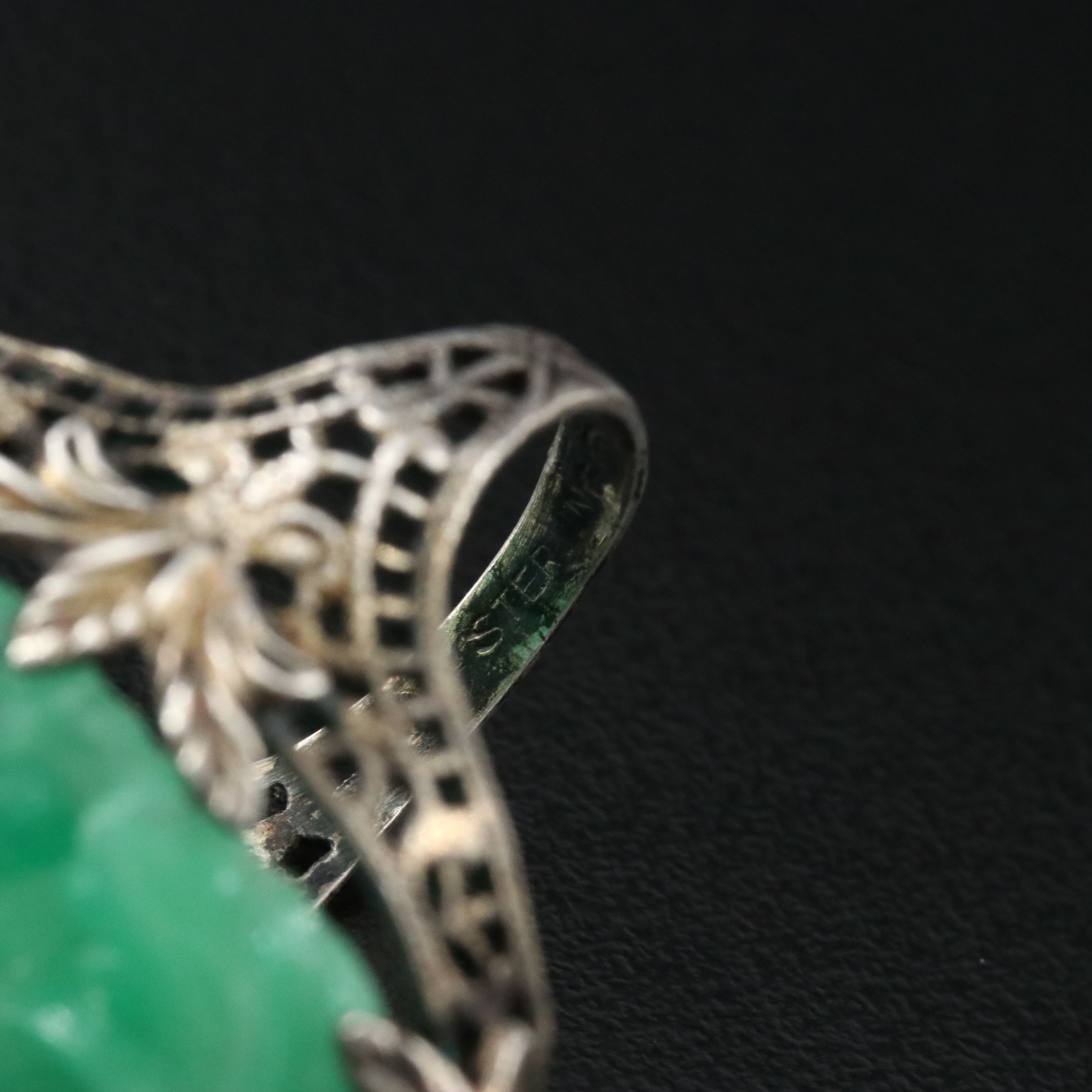 Art Deco Sterling Faux Jade Floral Ring