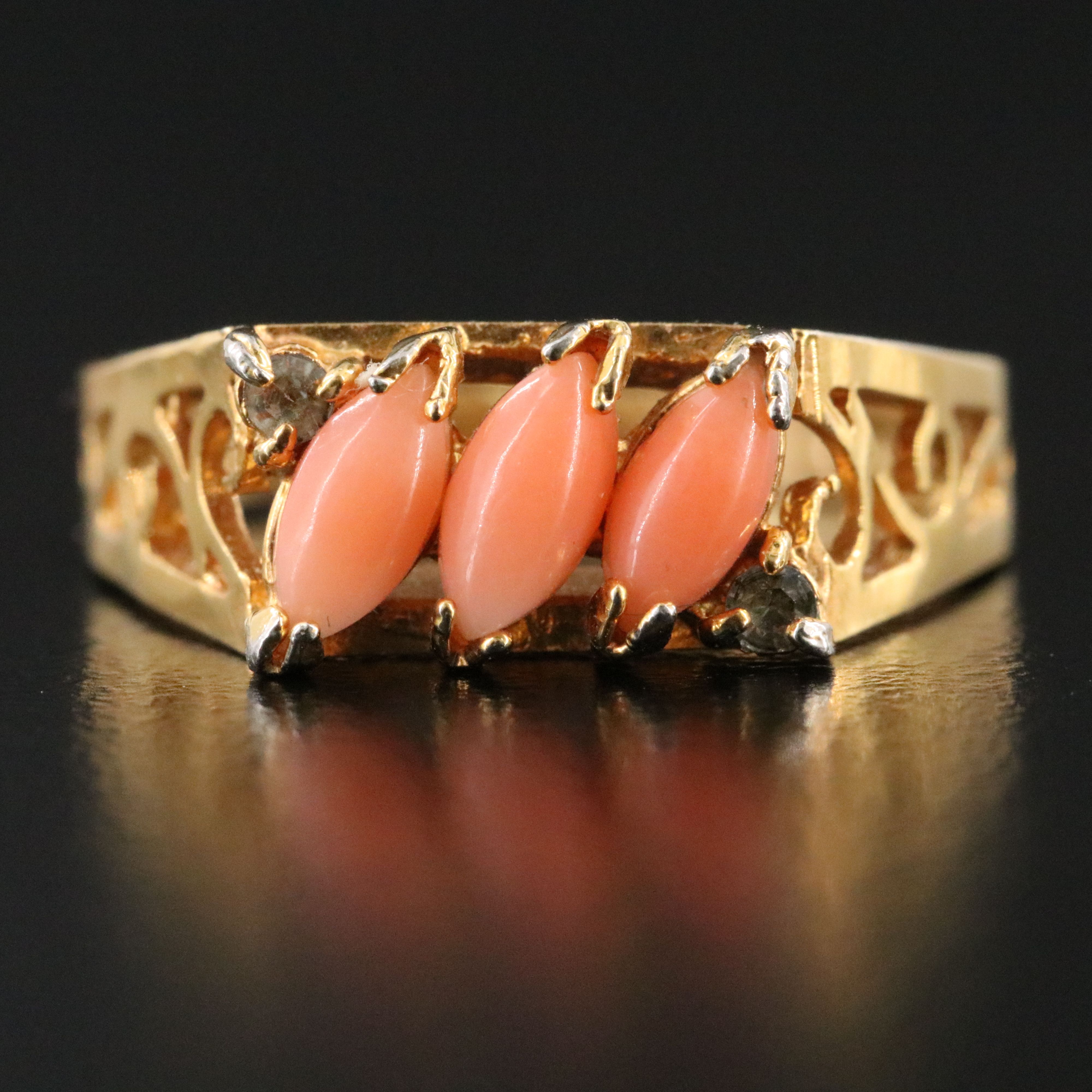 Coral and Rhinestone Ring