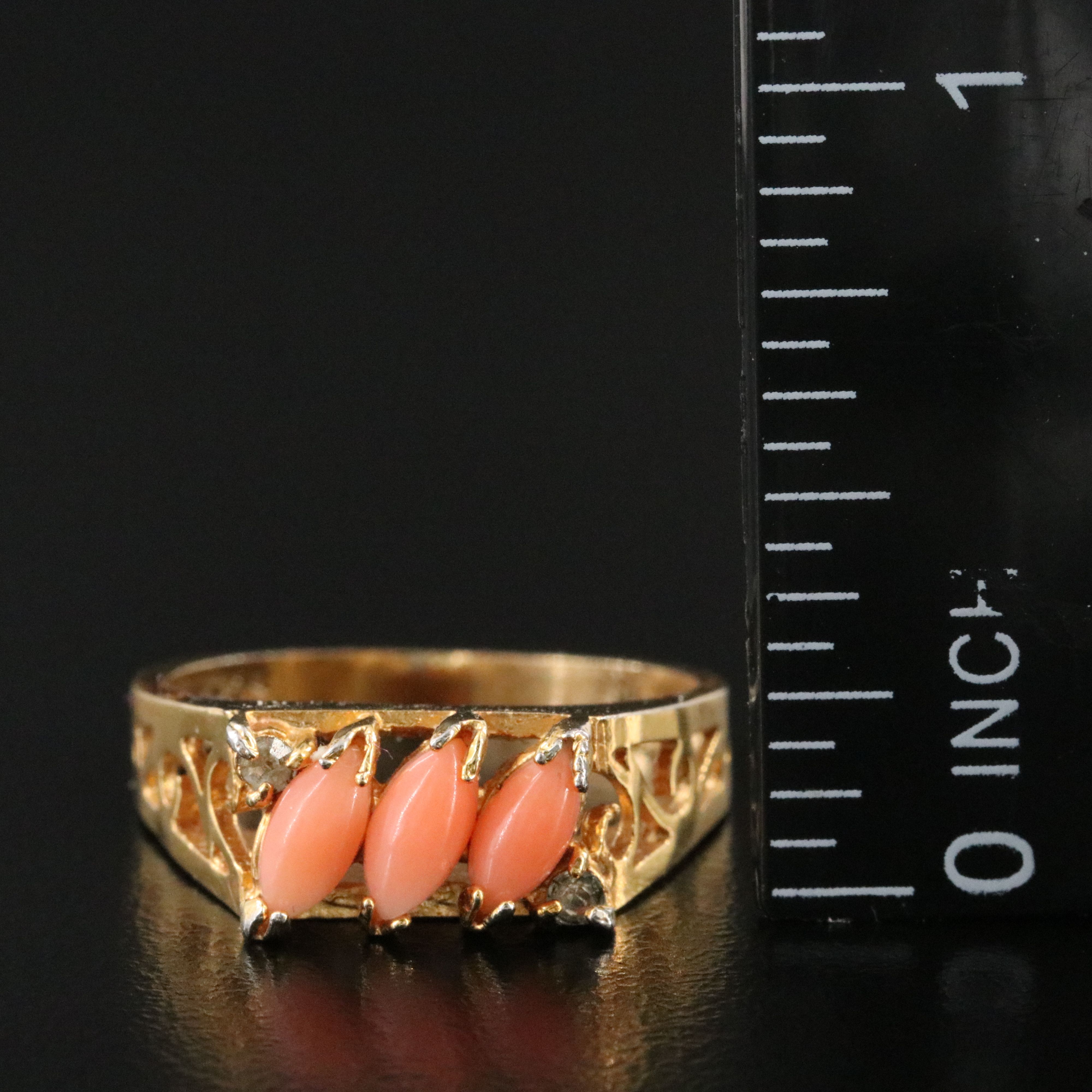 Coral and Rhinestone Ring