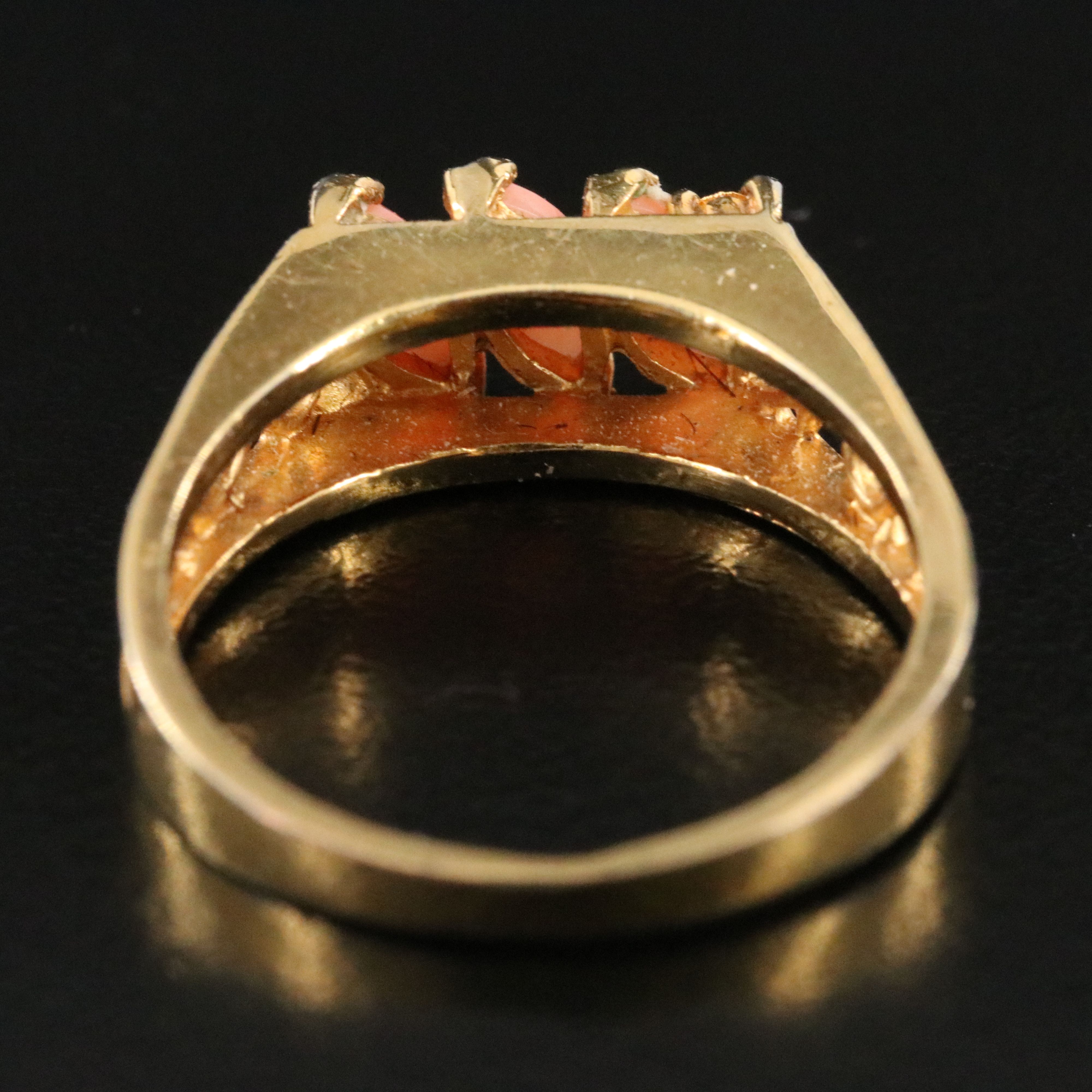 Coral and Rhinestone Ring