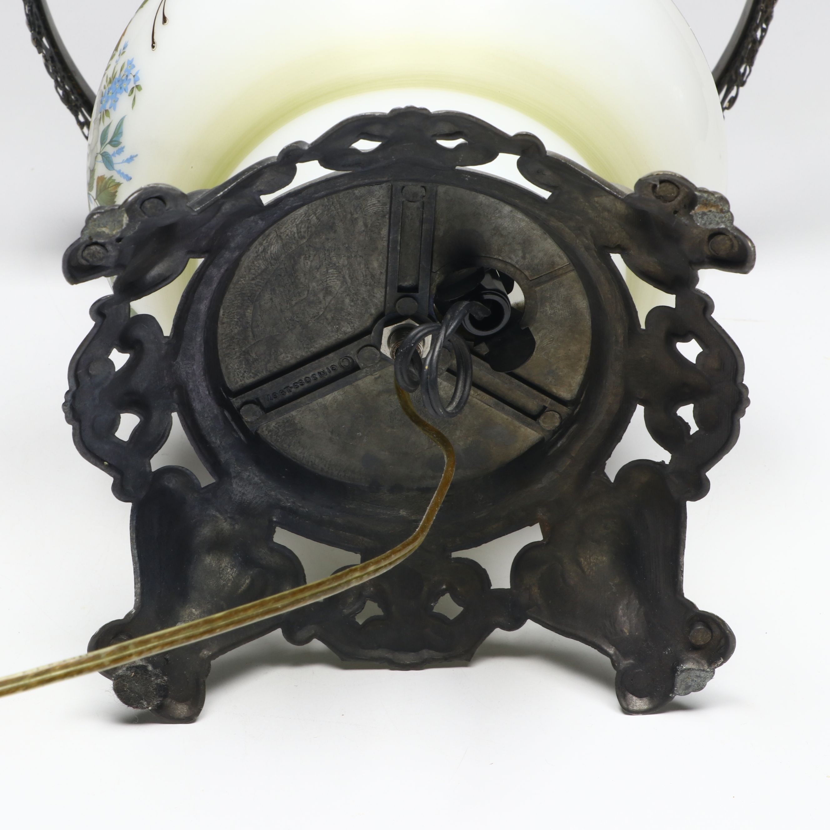 Victorian Hurricane Parlor Electric Lamp with Hand-Painted Milk Glass Shade