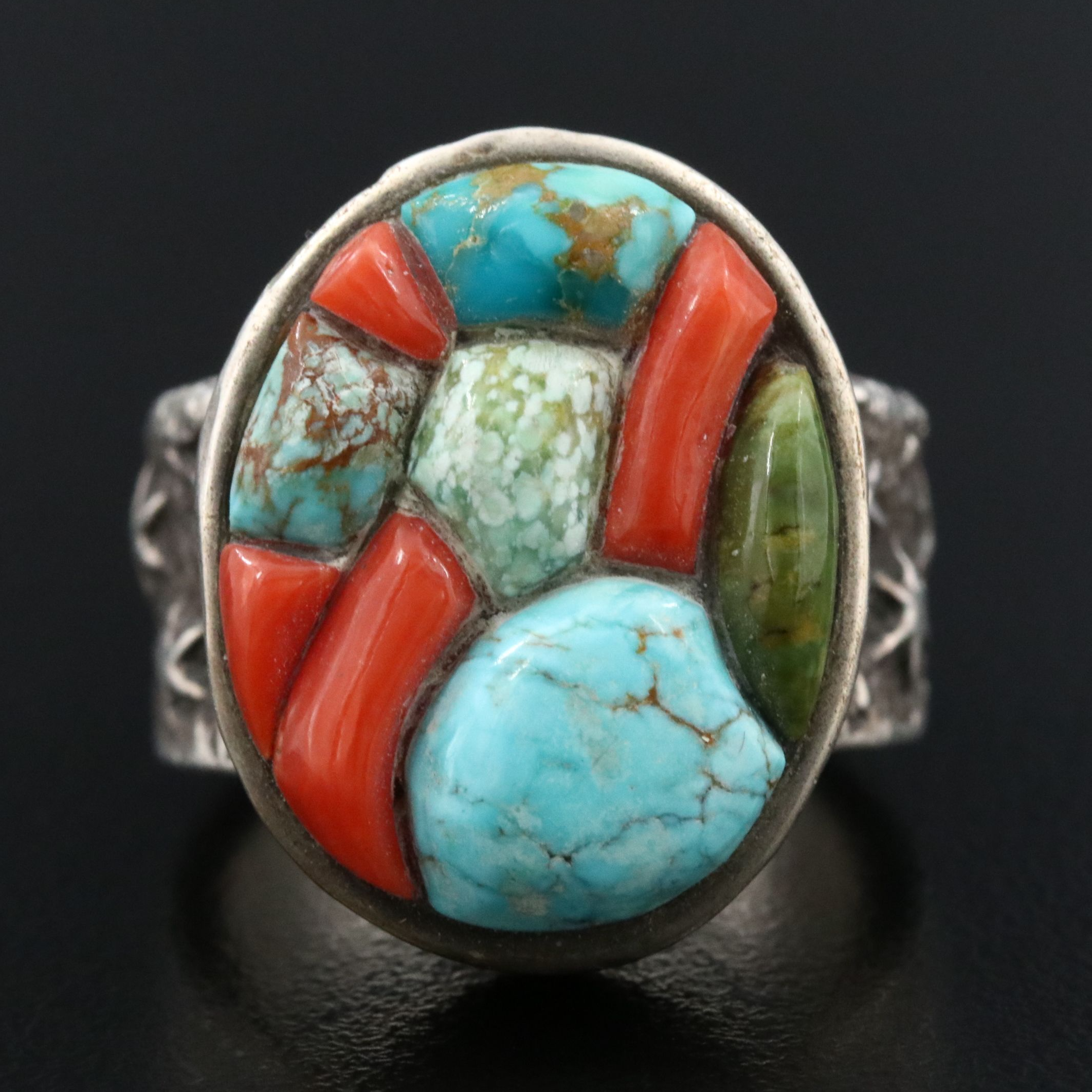 Lester James Navajo Diné Sterling Tufa Cast Ring