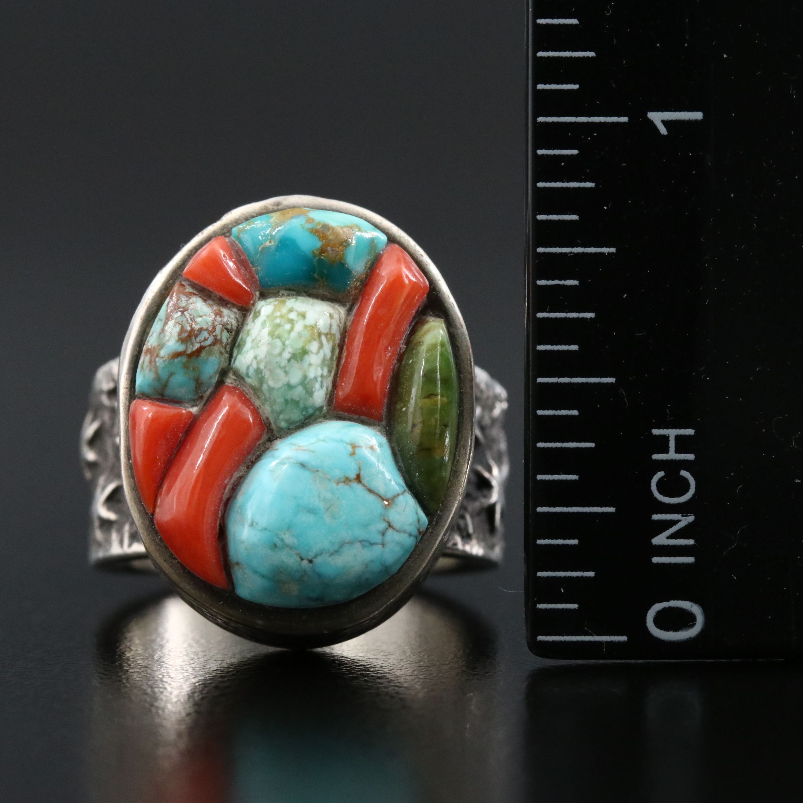 Lester James Navajo Diné Sterling Tufa Cast Ring