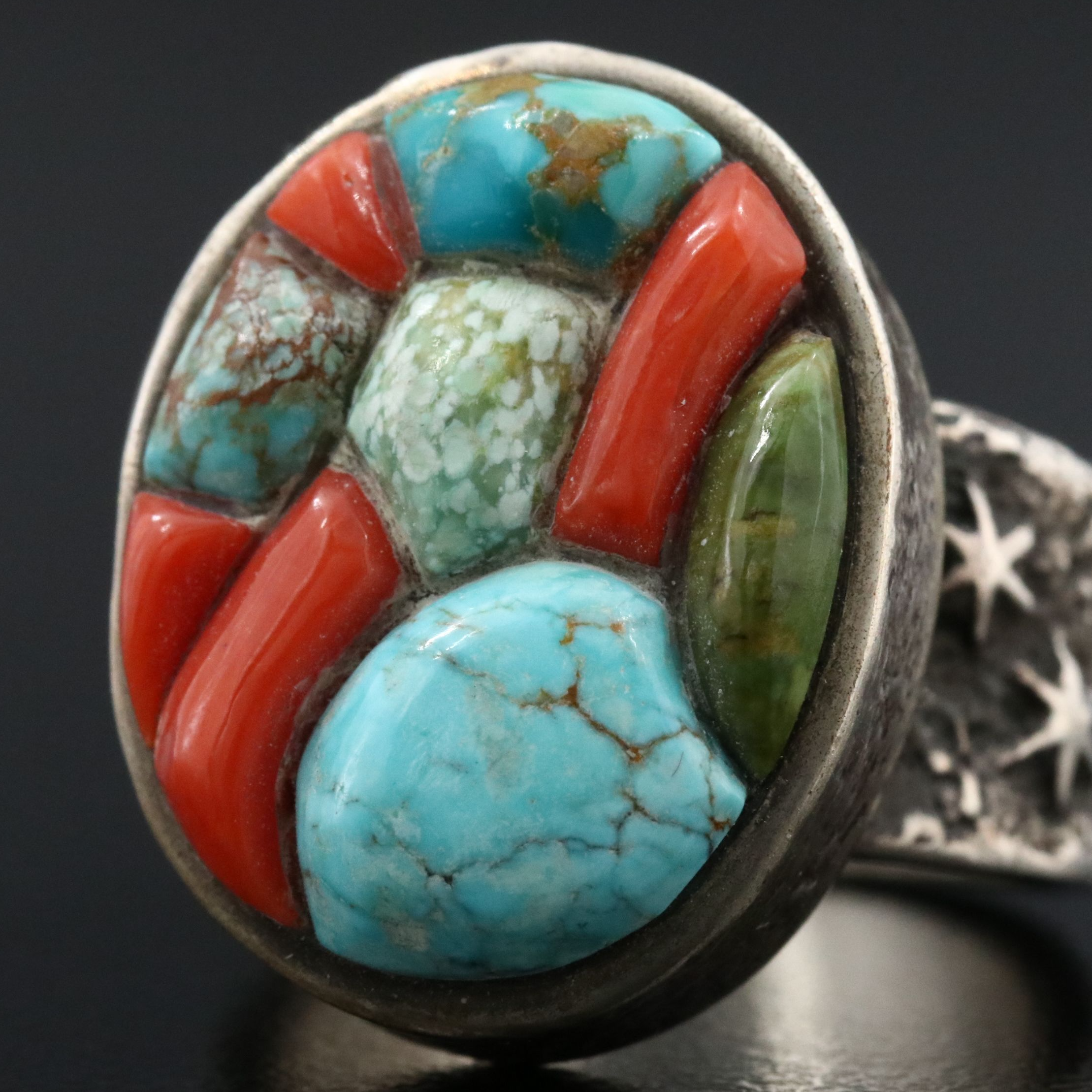 Lester James Navajo Diné Sterling Tufa Cast Ring