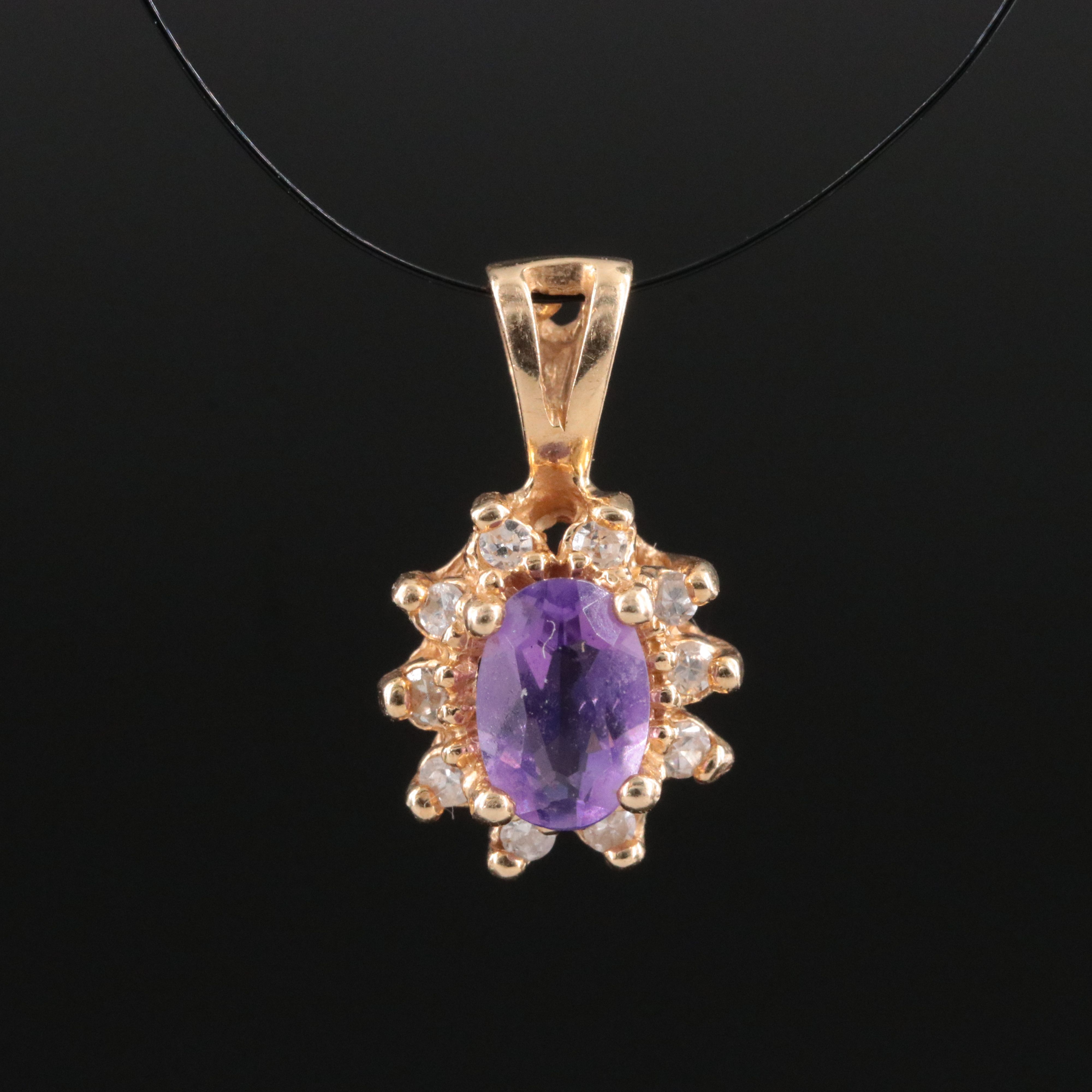 14K Amethyst and Diamond Pendant