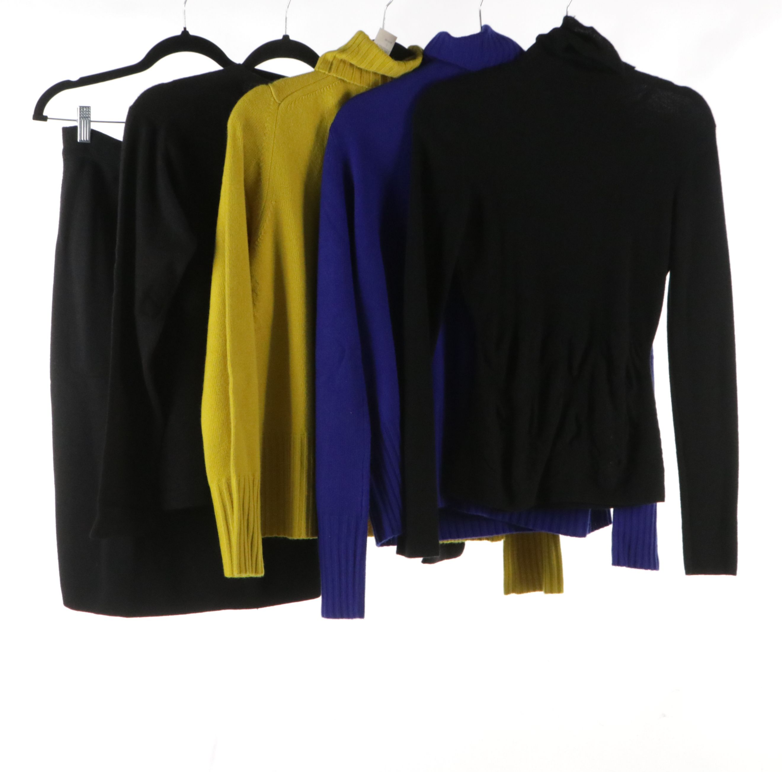 Donna Karan Cashmere Turtleneck and Crew Neck Sweaters and Wool Skirt