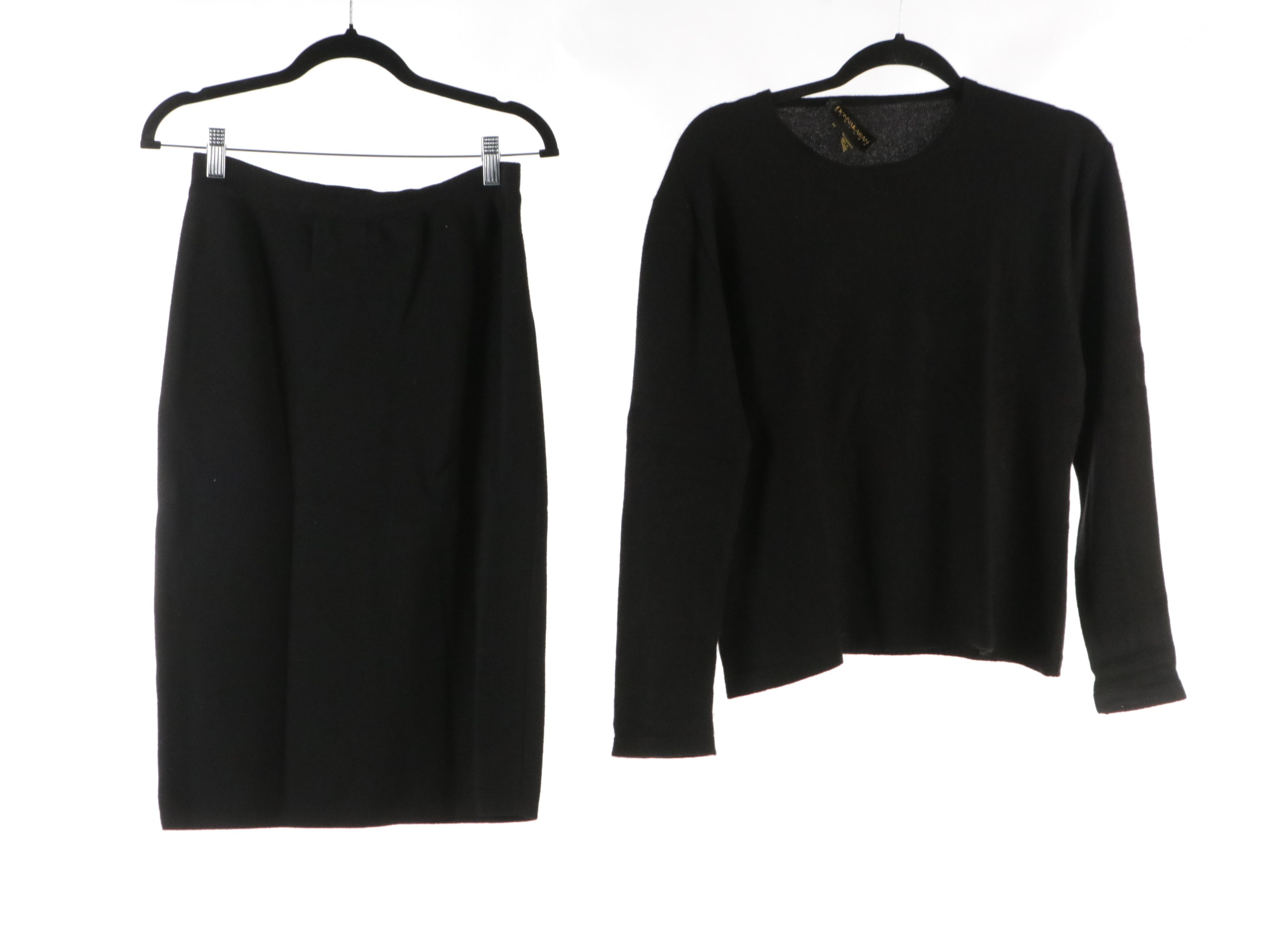 Donna Karan Cashmere Turtleneck and Crew Neck Sweaters and Wool Skirt