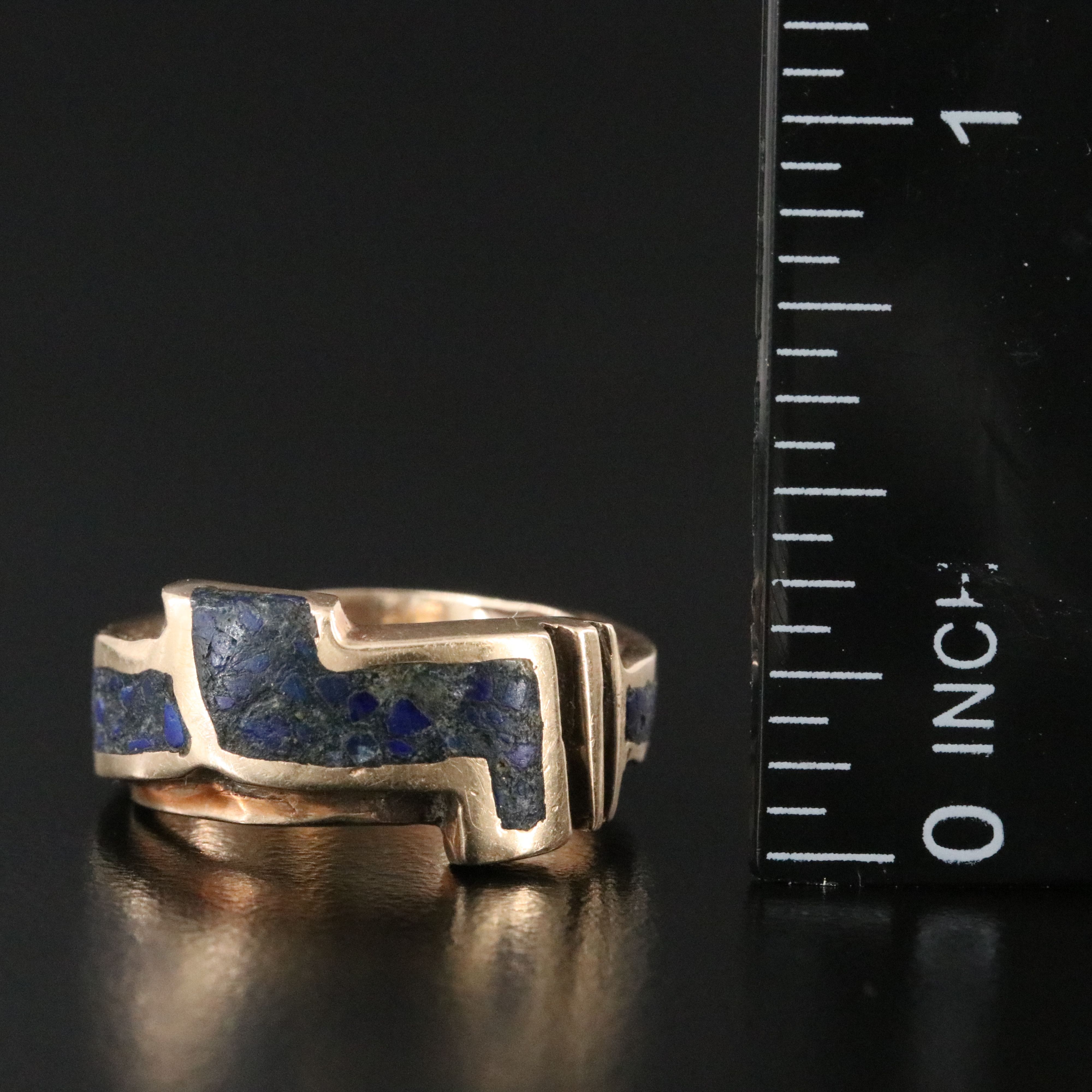 Artist Signed 14K Chip Stone Inlay Gemstone Ring