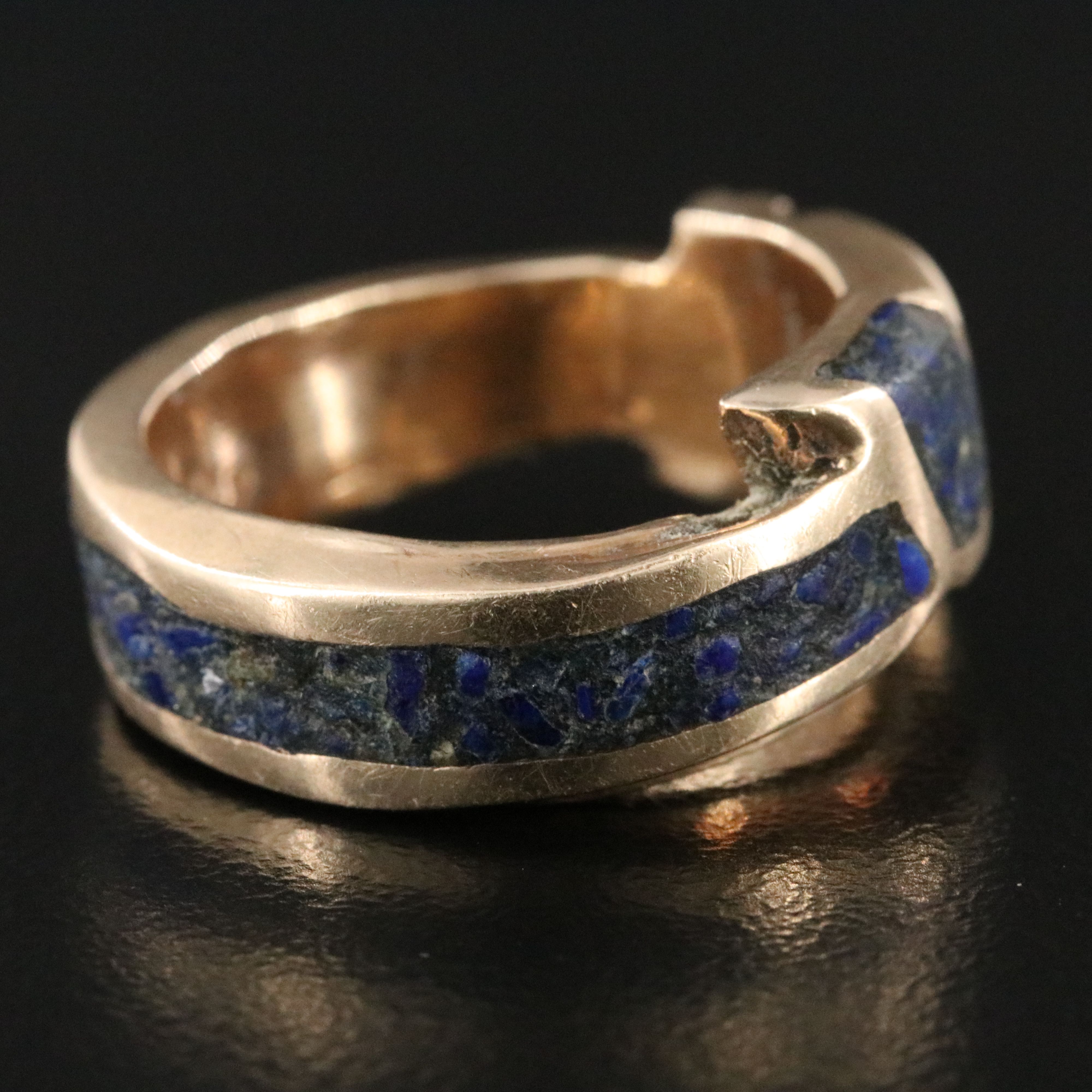 Artist Signed 14K Chip Stone Inlay Gemstone Ring