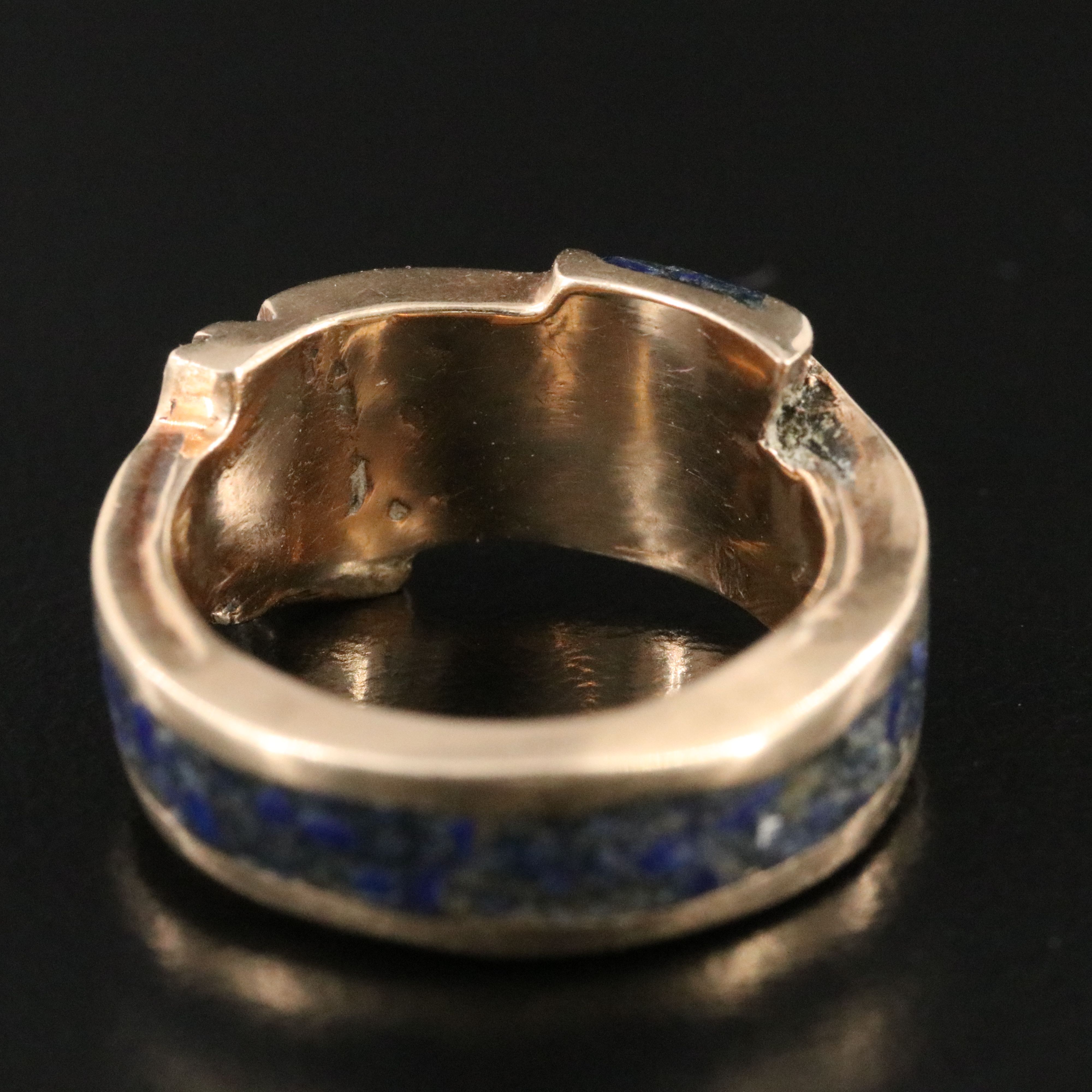 Artist Signed 14K Chip Stone Inlay Gemstone Ring