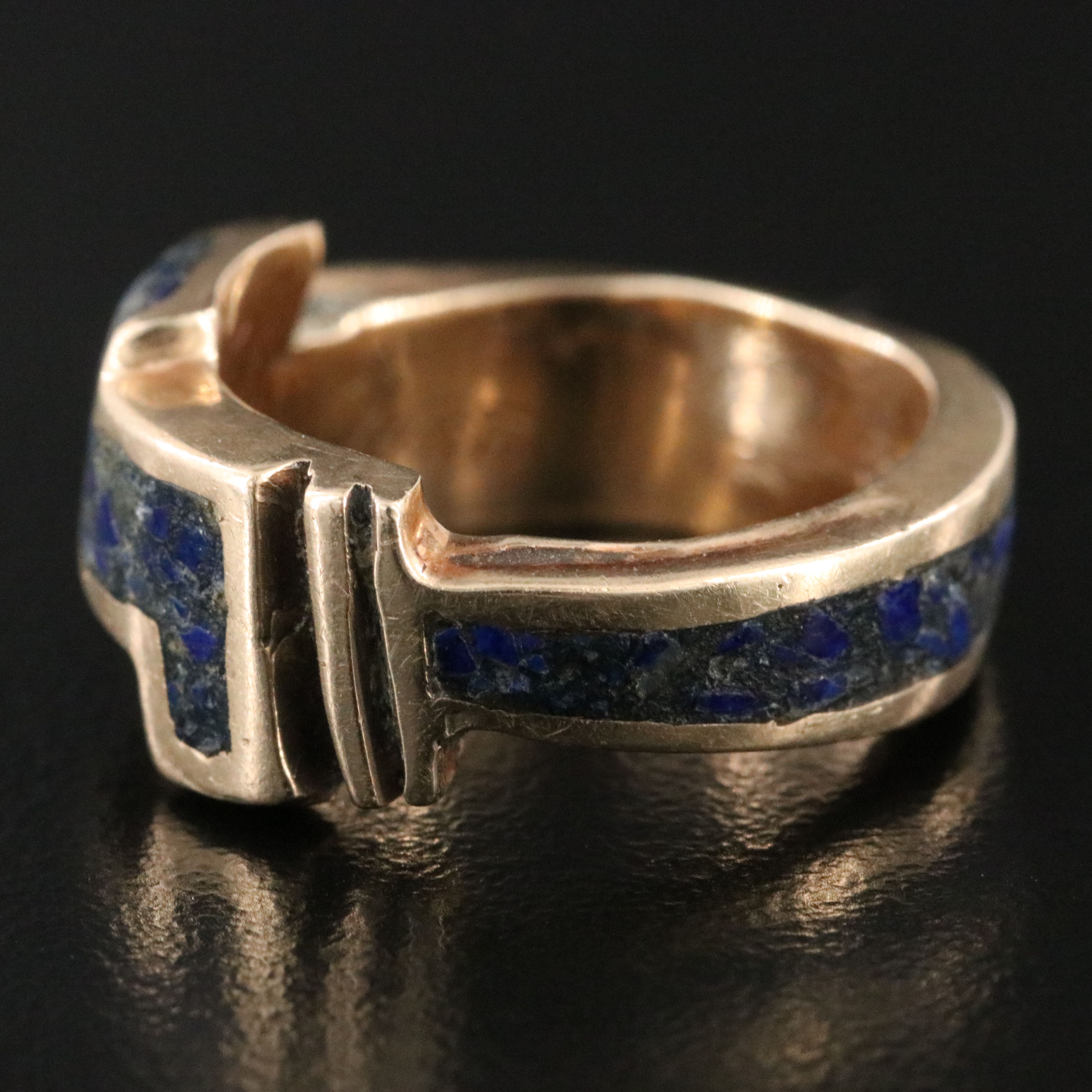 Artist Signed 14K Chip Stone Inlay Gemstone Ring