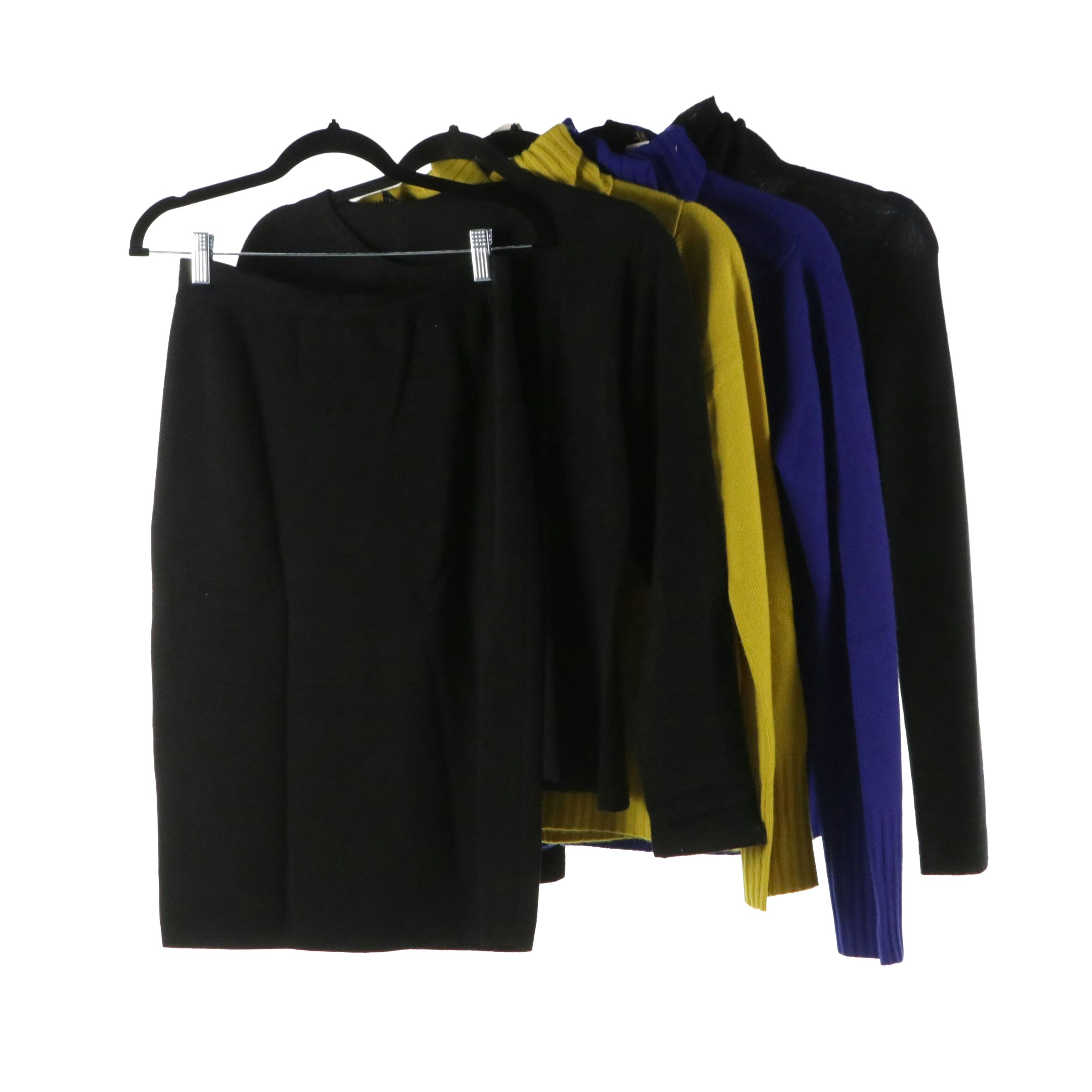 Donna Karan Cashmere Turtleneck and Crew Neck Sweaters and Wool Skirt
