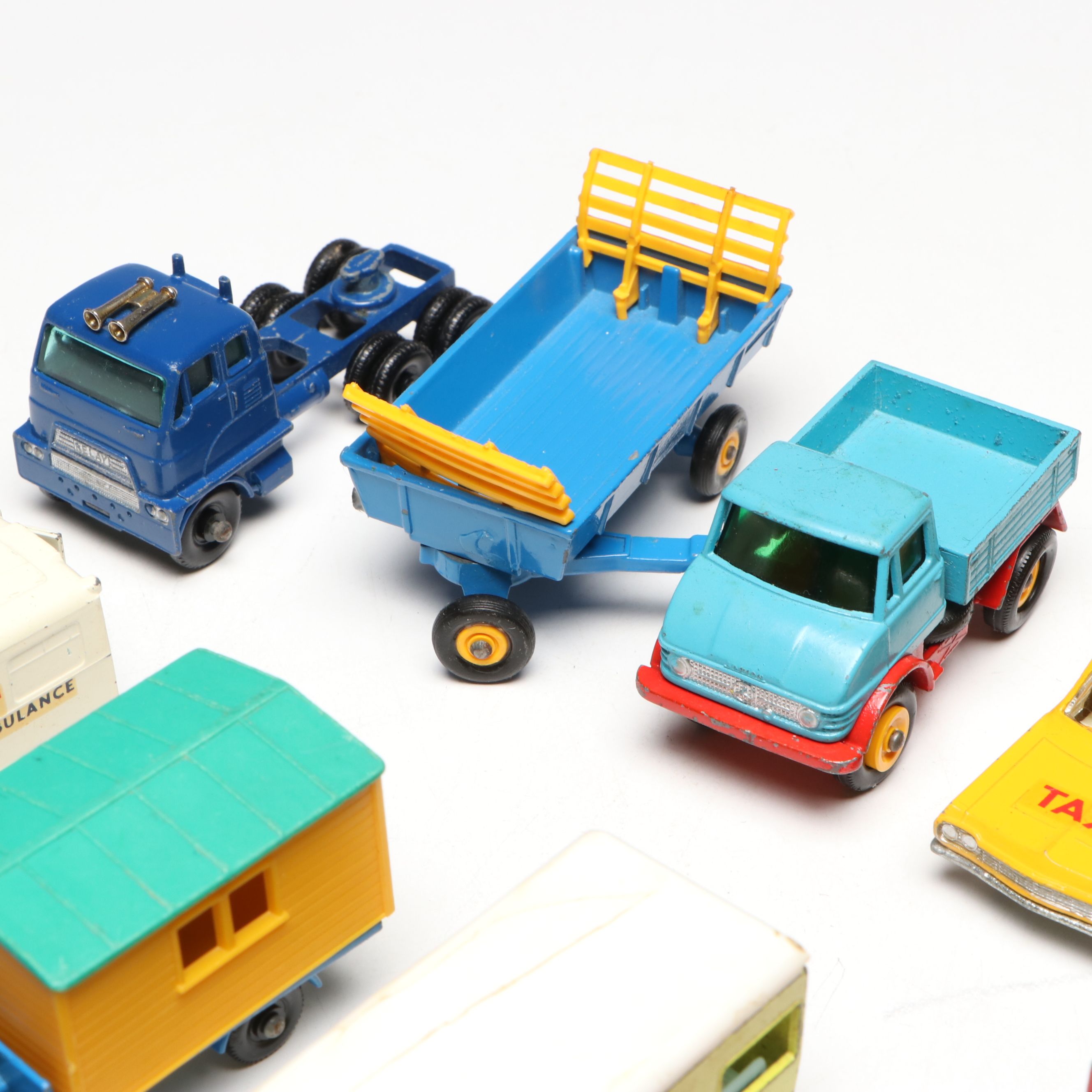 Lesney "Matchbox" Yellow Jeep with Boat Accessory and Other Metal Toy Model Cars