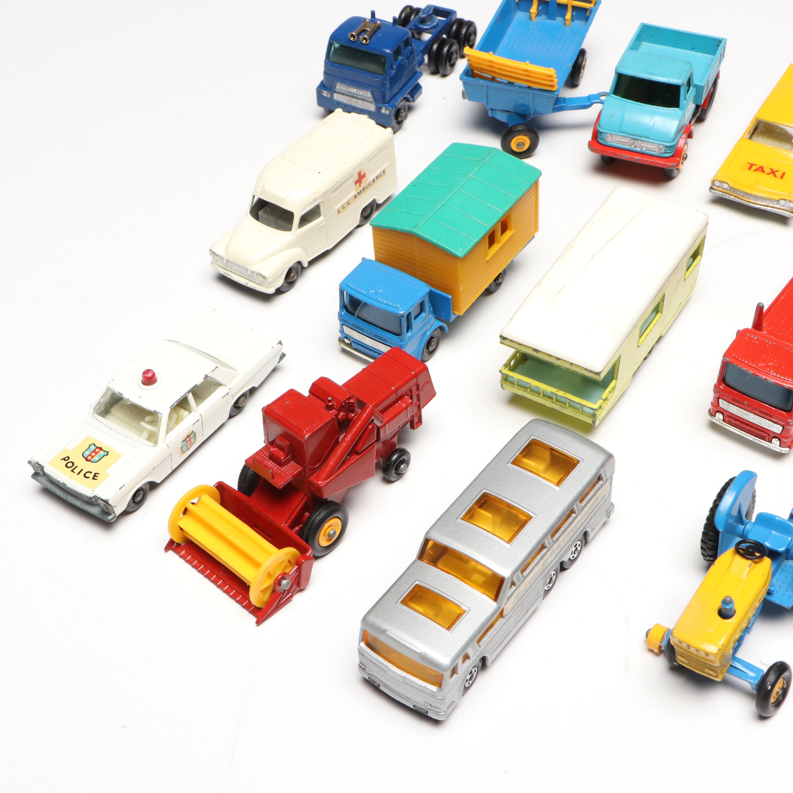 Lesney "Matchbox" Yellow Jeep with Boat Accessory and Other Metal Toy Model Cars