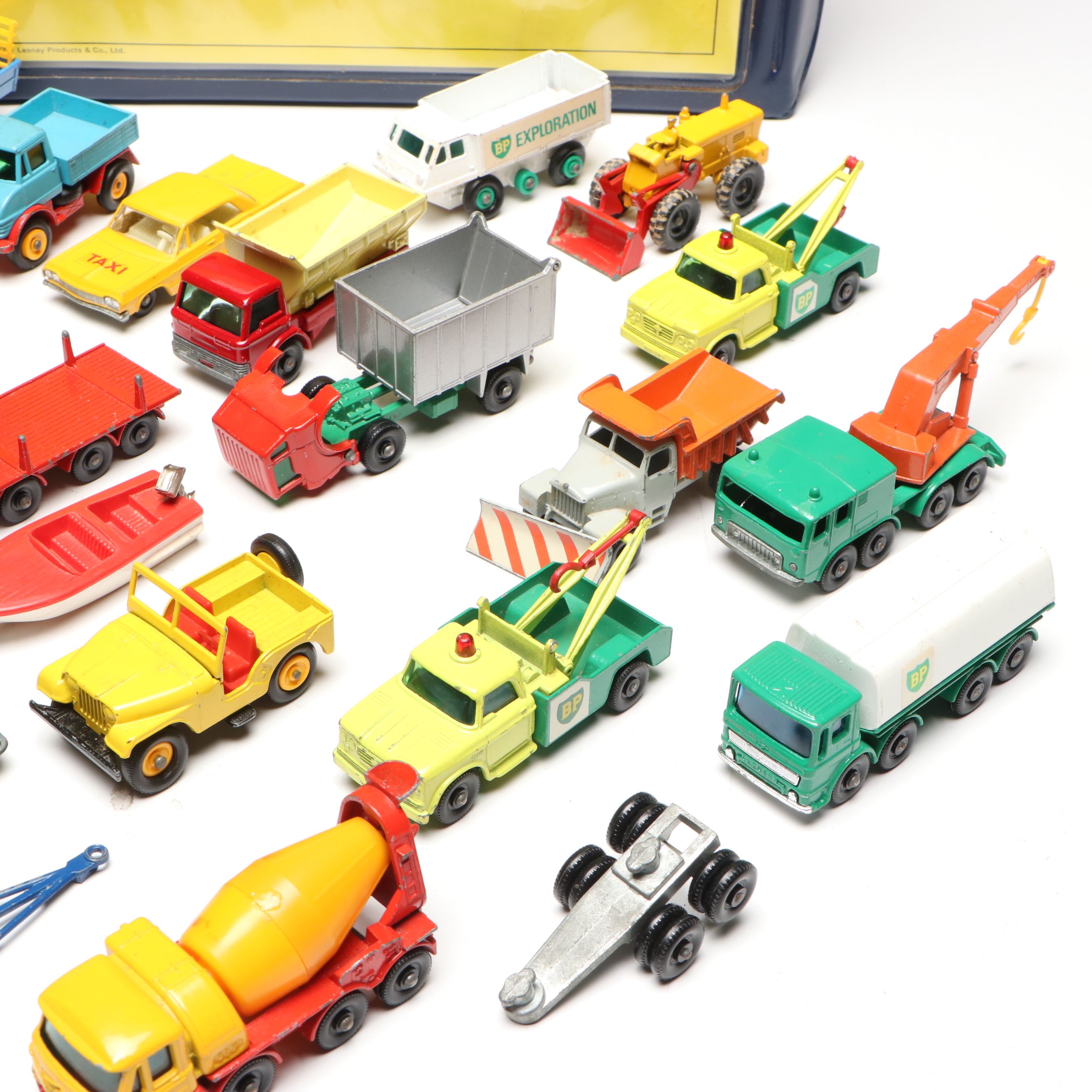 Lesney "Matchbox" Yellow Jeep with Boat Accessory and Other Metal Toy Model Cars