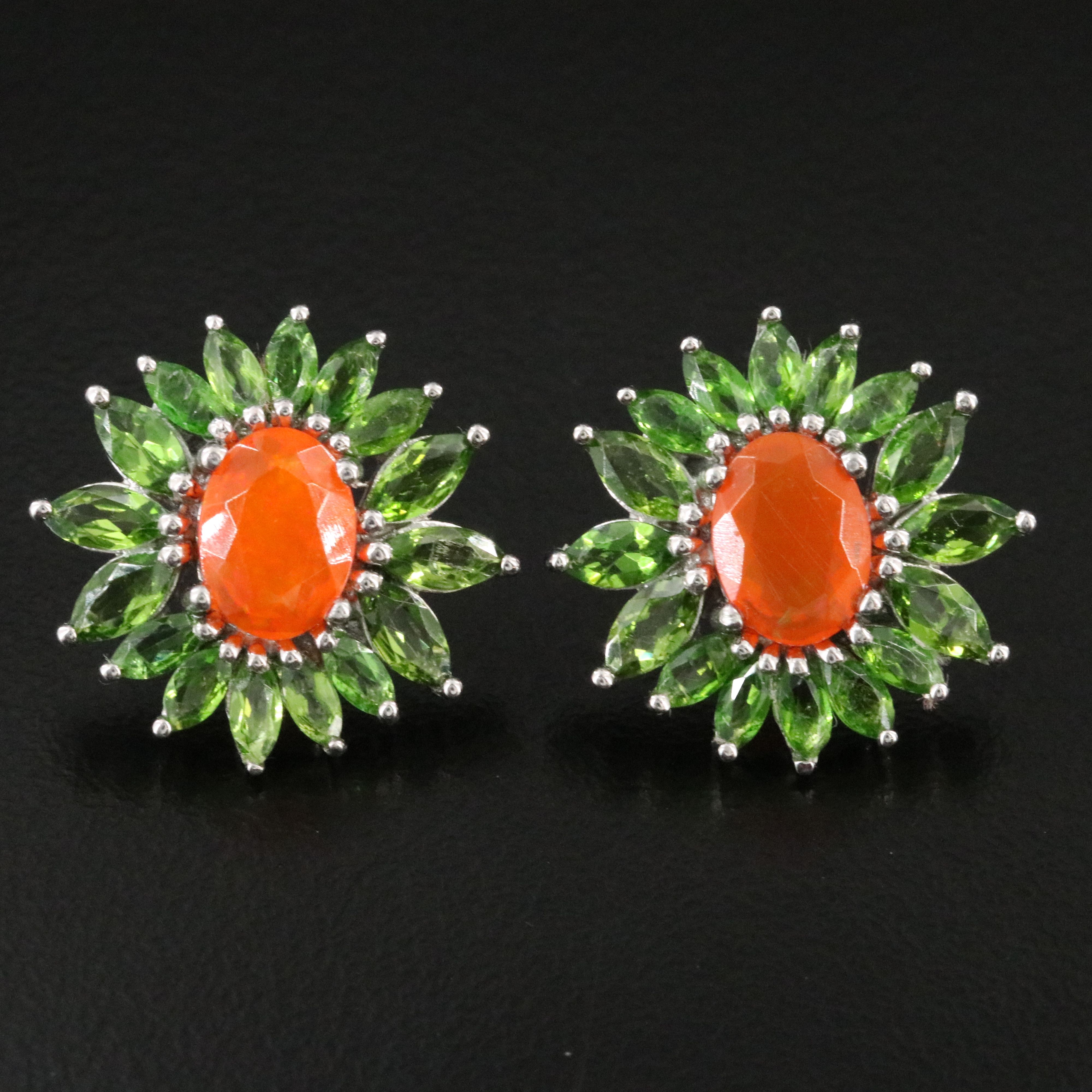 Sterling Fire Opal and Tourmaline Earrings