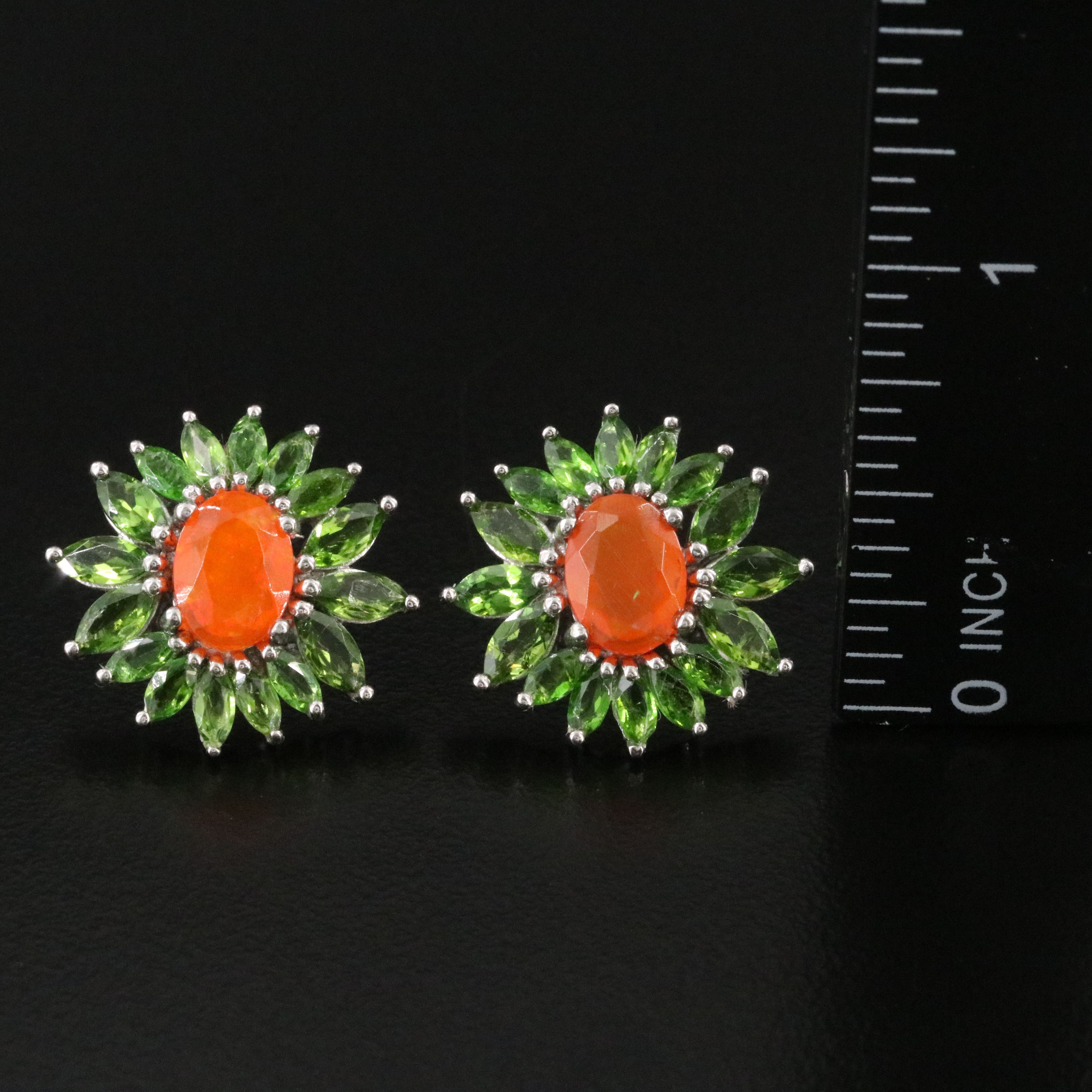 Sterling Fire Opal and Tourmaline Earrings