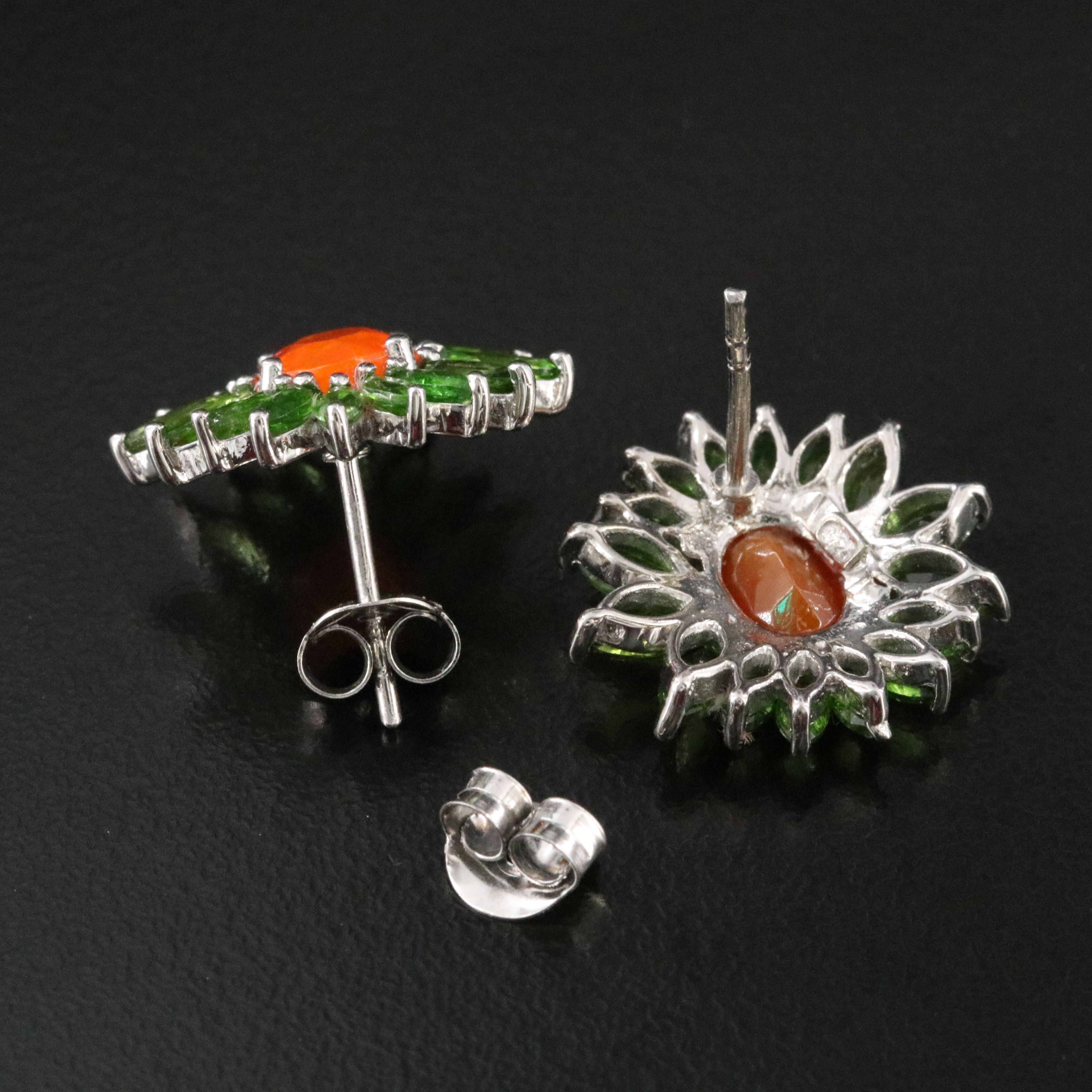 Sterling Fire Opal and Tourmaline Earrings