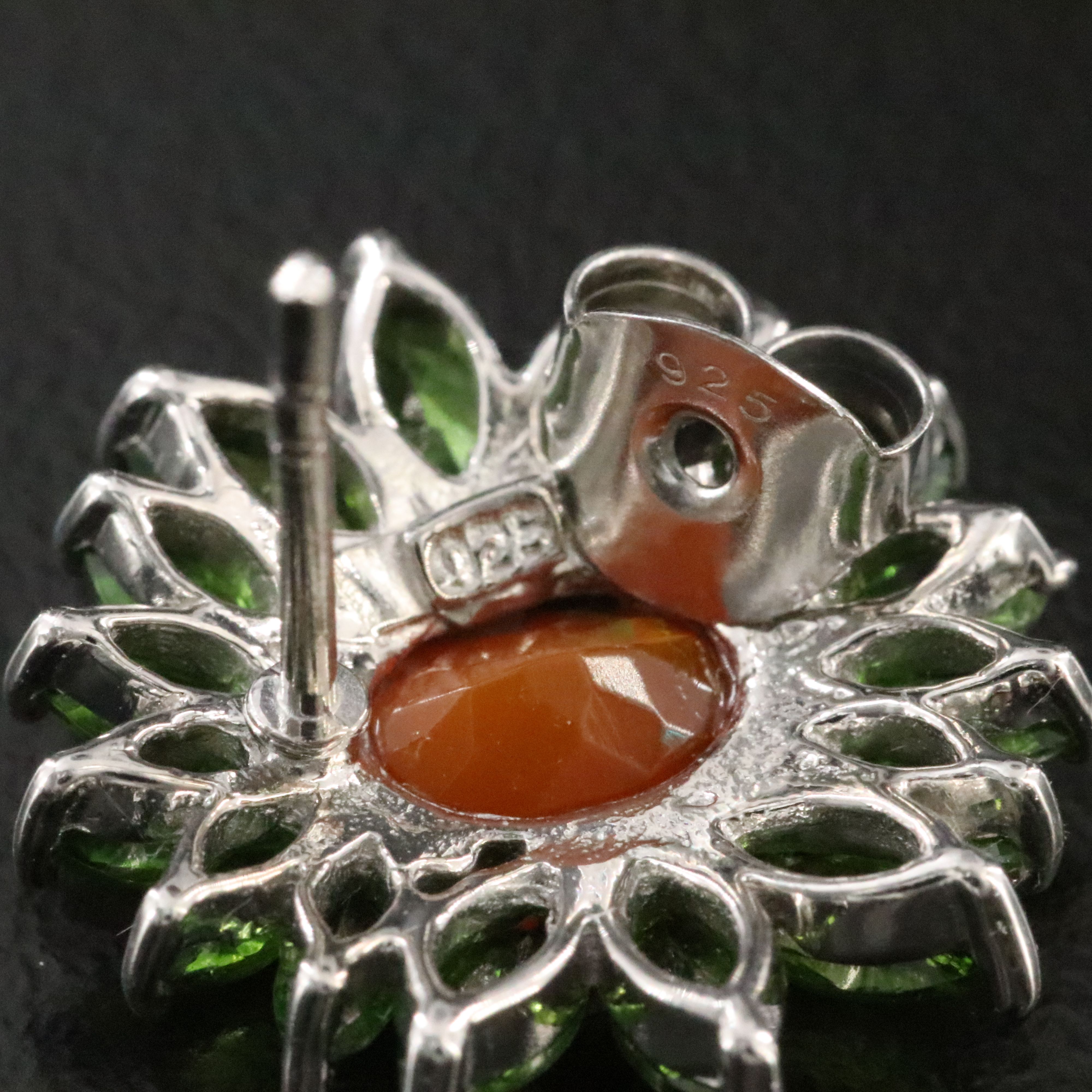 Sterling Fire Opal and Tourmaline Earrings