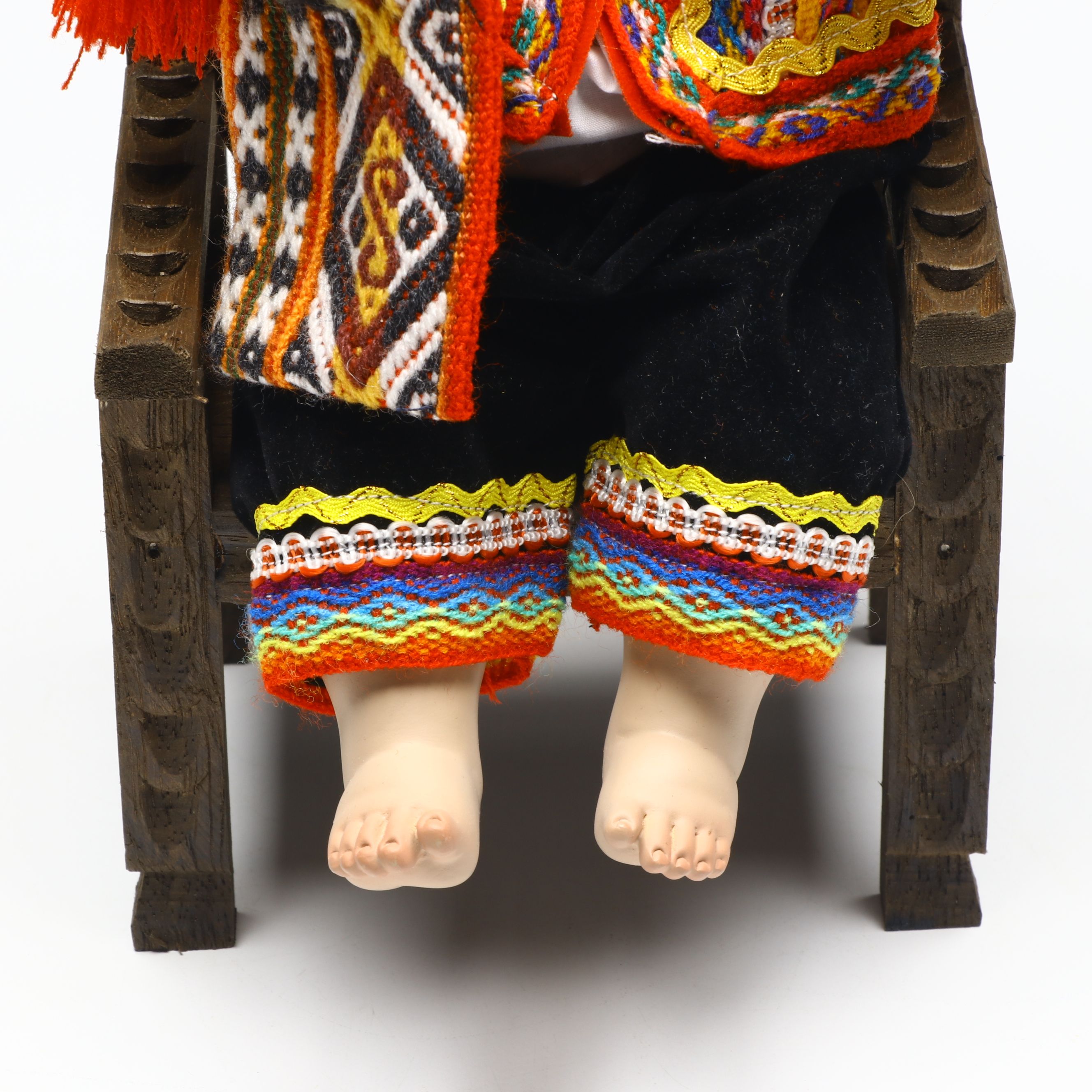 Cusco Peruvian Style Handcrafted Maguey Wood Niño Manuelito Doll with Chair