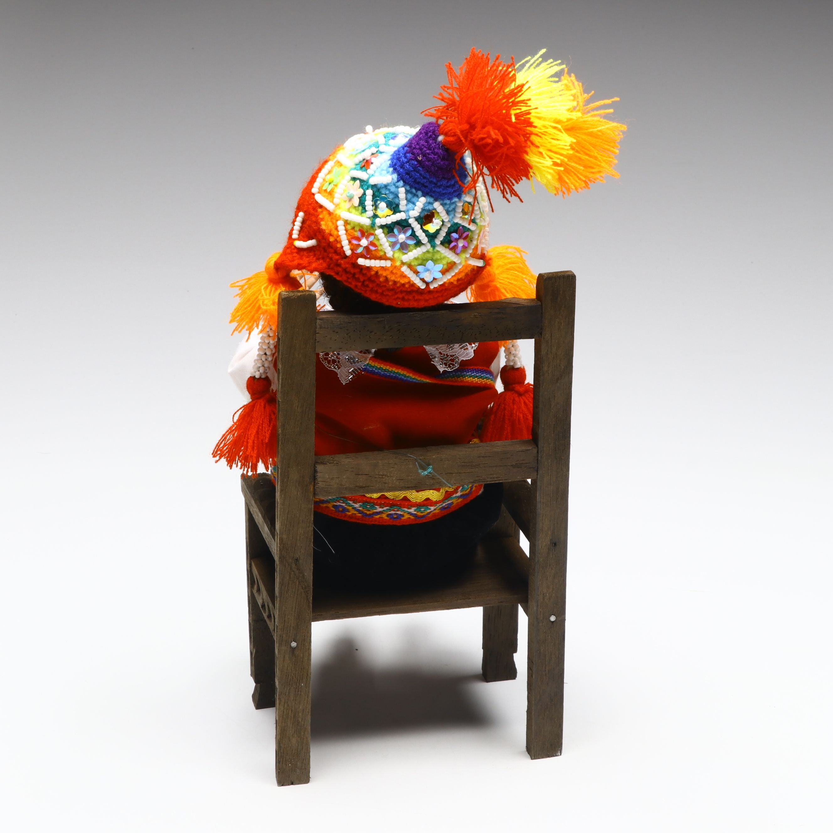 Cusco Peruvian Style Handcrafted Maguey Wood Niño Manuelito Doll with Chair