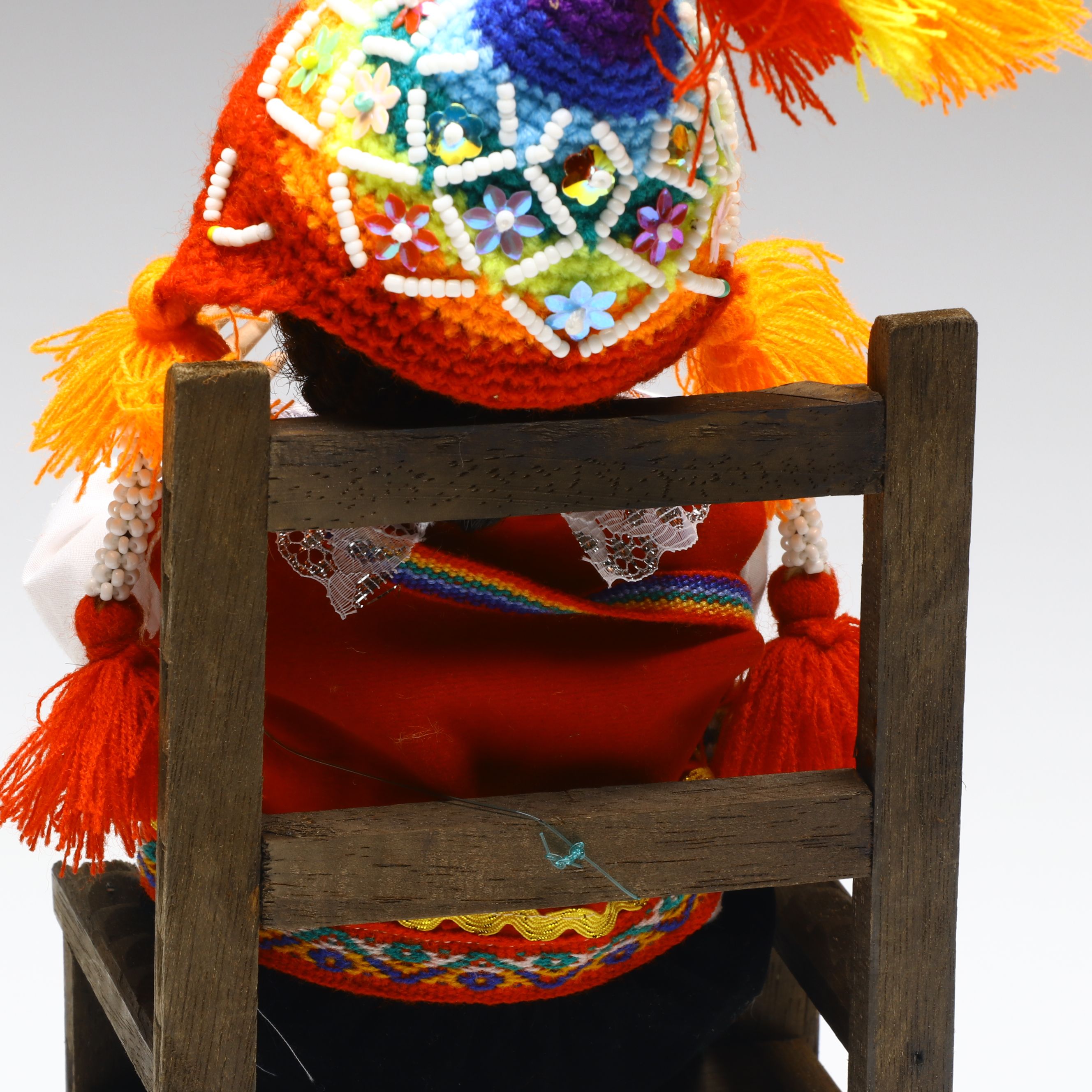 Cusco Peruvian Style Handcrafted Maguey Wood Niño Manuelito Doll with Chair