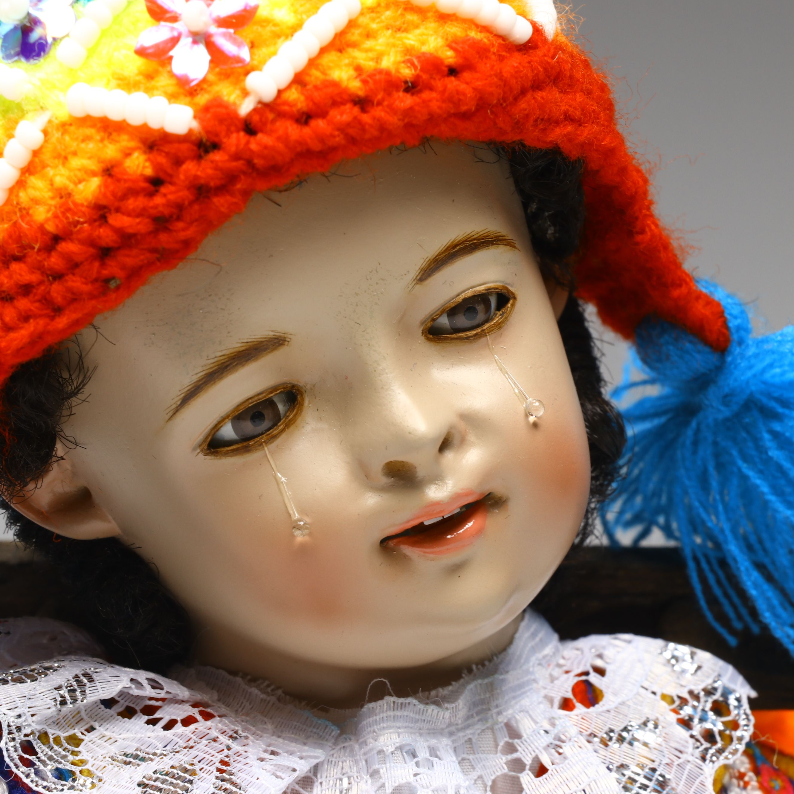 Cusco Peruvian Style Handcrafted Maguey Wood Niño Manuelito Doll with Chair