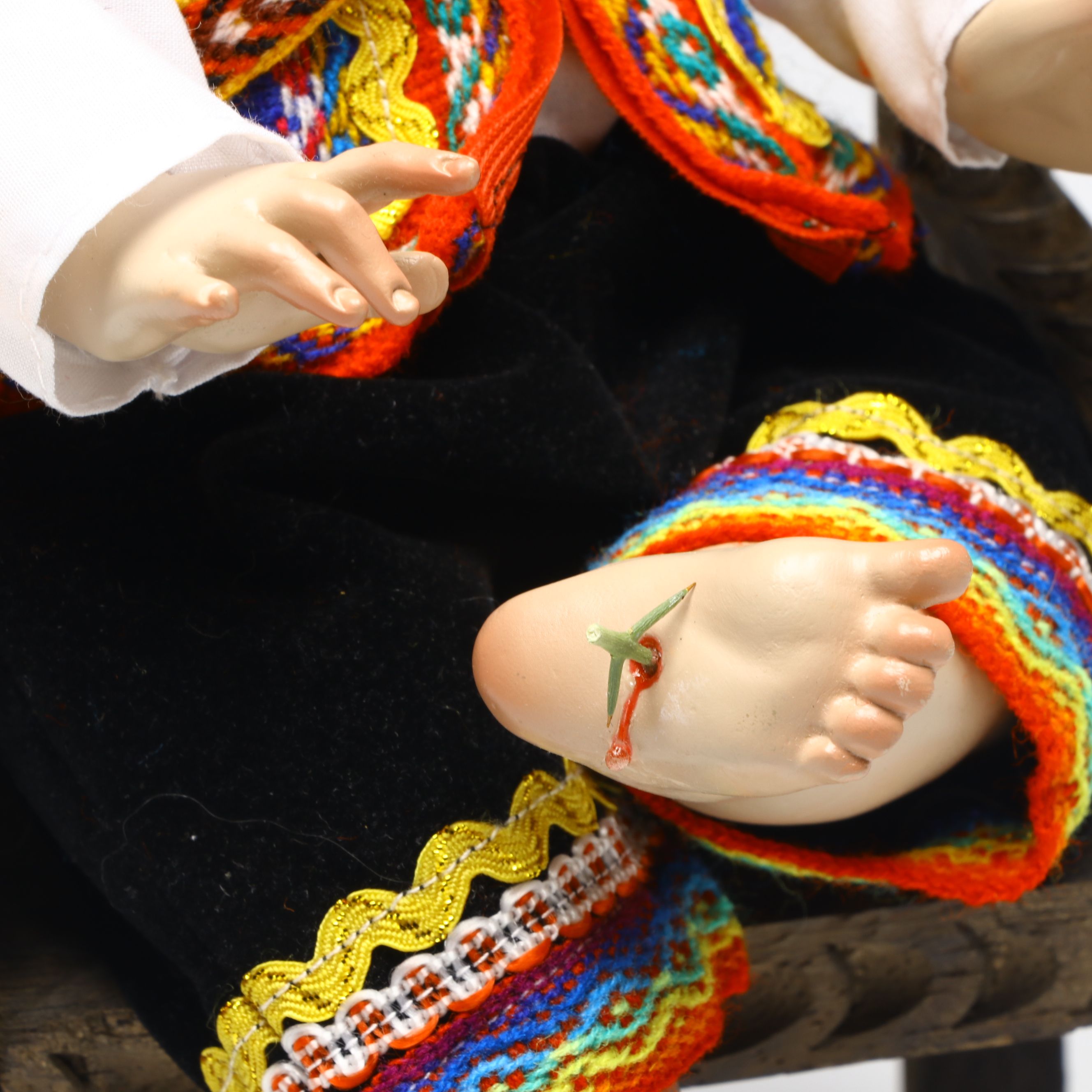 Cusco Peruvian Style Handcrafted Maguey Wood Niño Manuelito Doll with Chair
