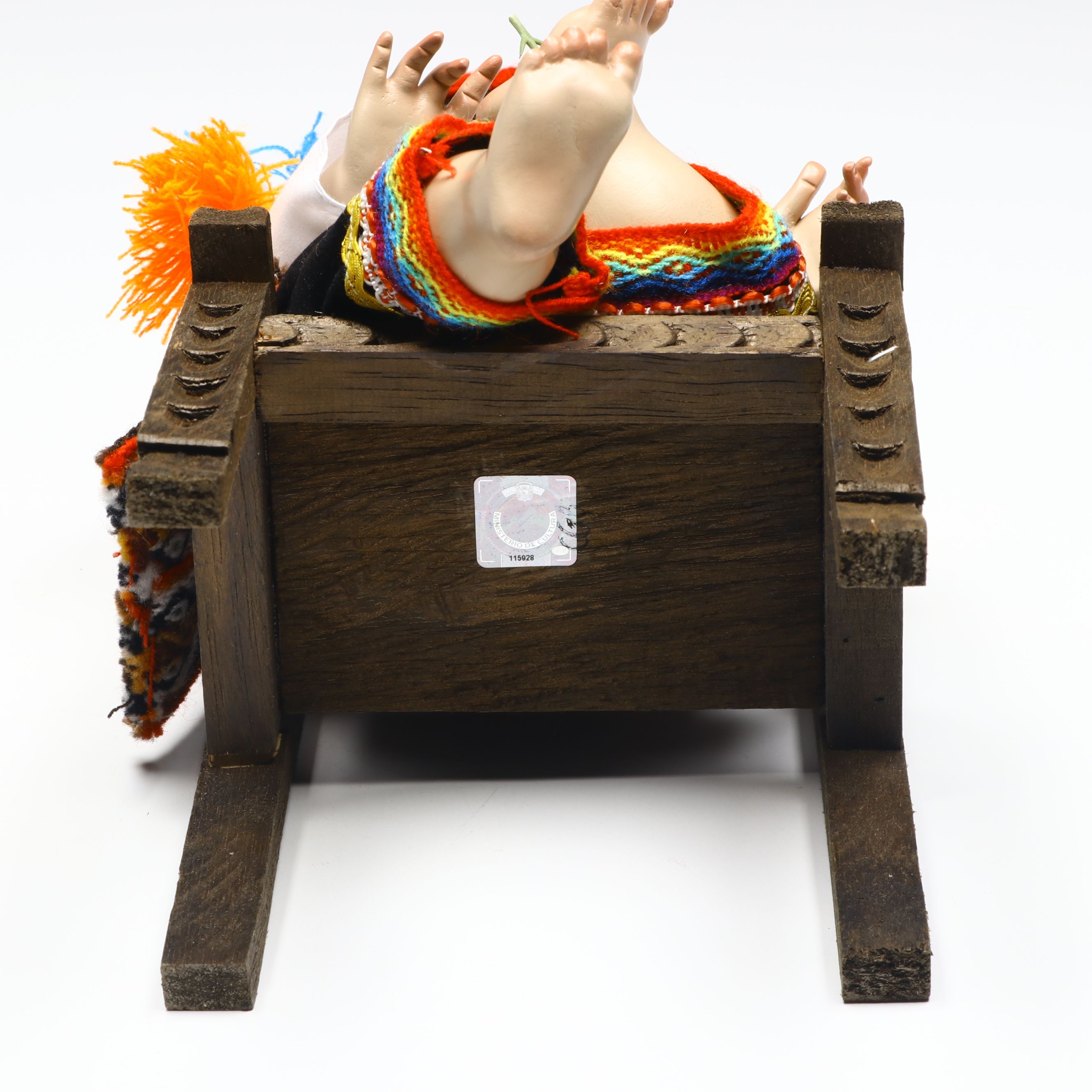 Cusco Peruvian Style Handcrafted Maguey Wood Niño Manuelito Doll with Chair