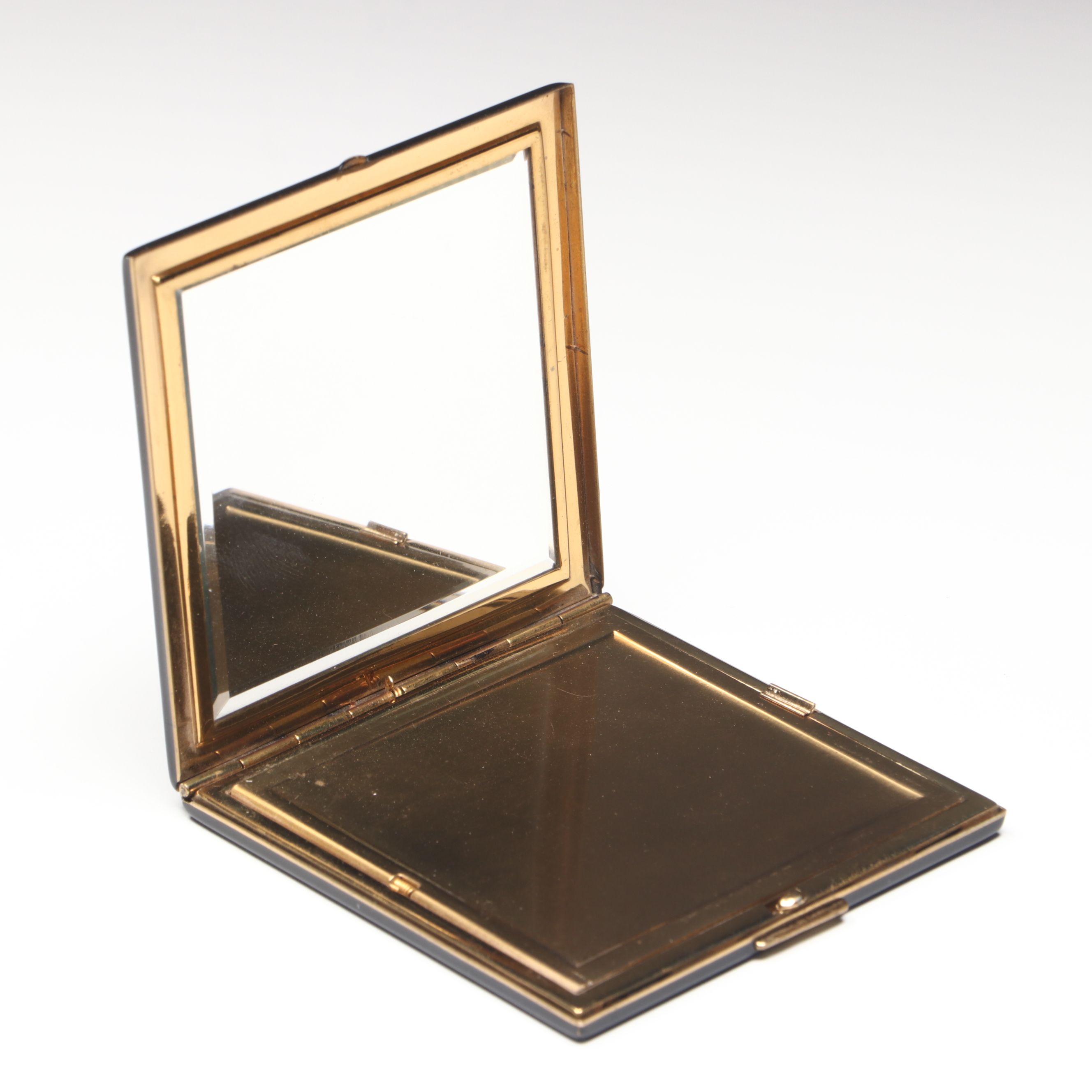 Vintage Enamel and Brass Compact with Pendant of Lord Nelson and Lady Hamilton