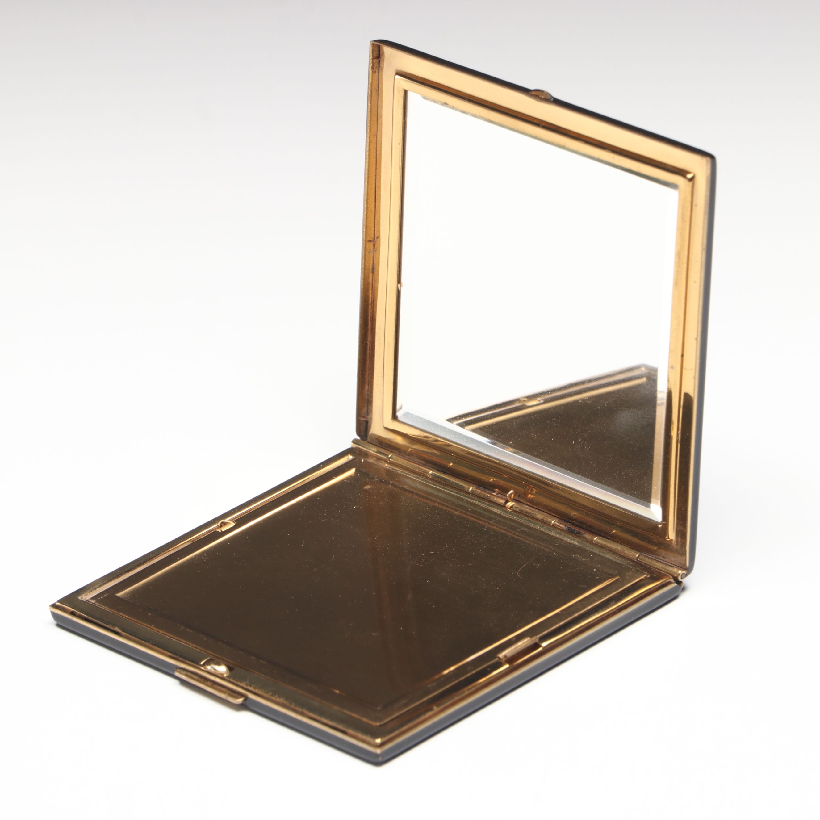 Vintage Enamel and Brass Compact with Pendant of Lord Nelson and Lady Hamilton