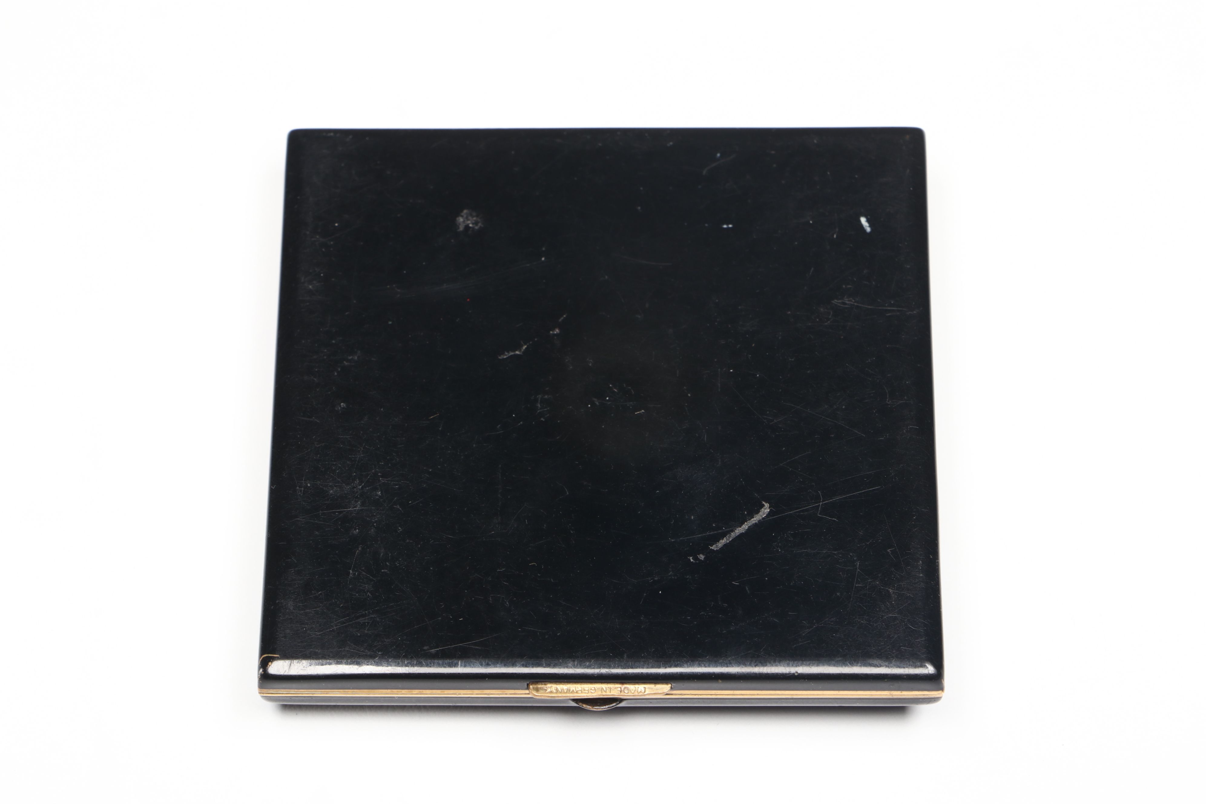 Vintage Enamel and Brass Compact with Pendant of Lord Nelson and Lady Hamilton