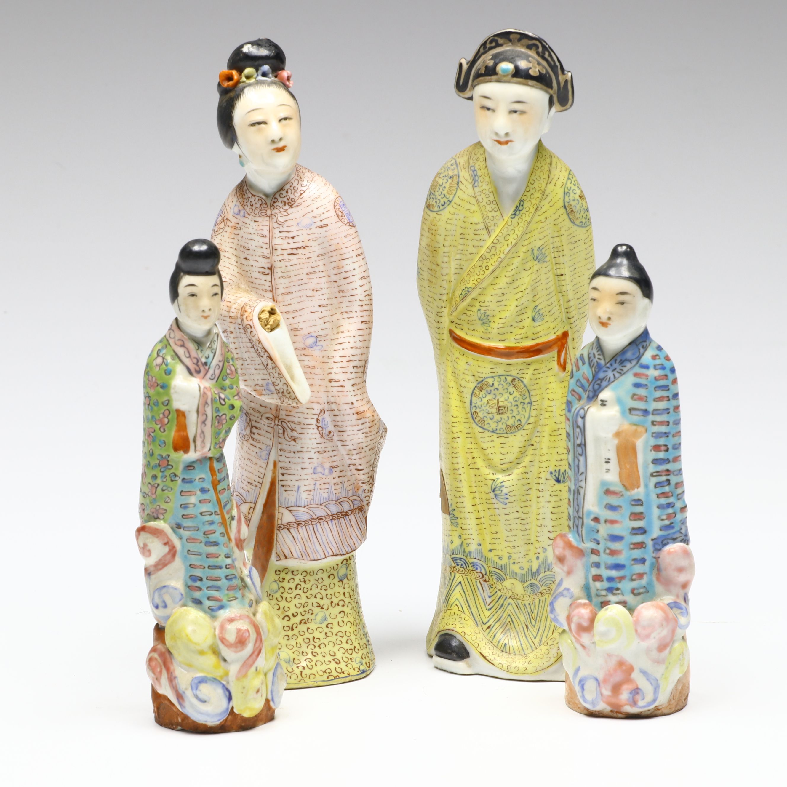 Chinese Famille Rose Traditionally Dressed Male and Female Porcelain Figures