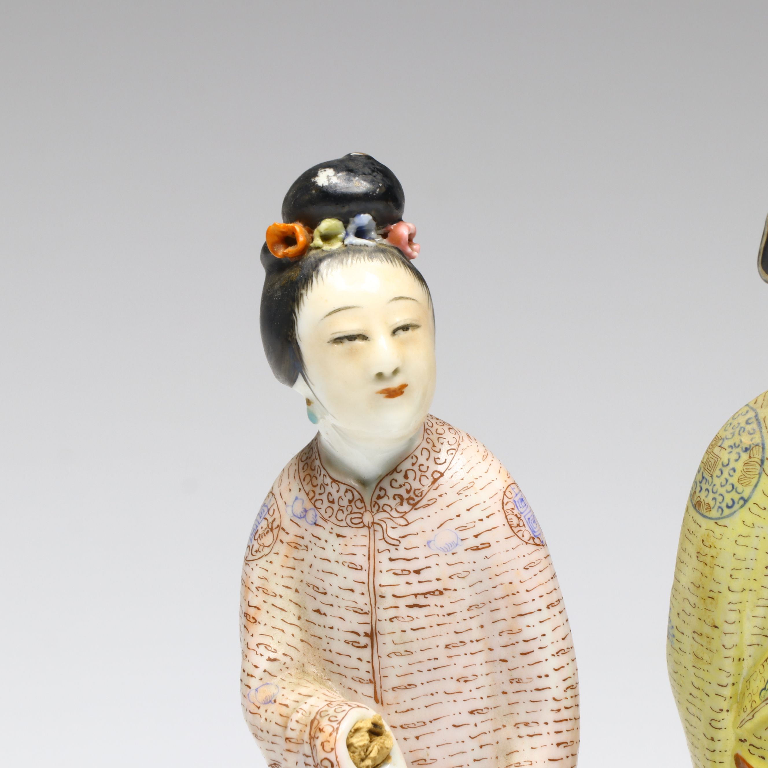 Chinese Famille Rose Traditionally Dressed Male and Female Porcelain Figures