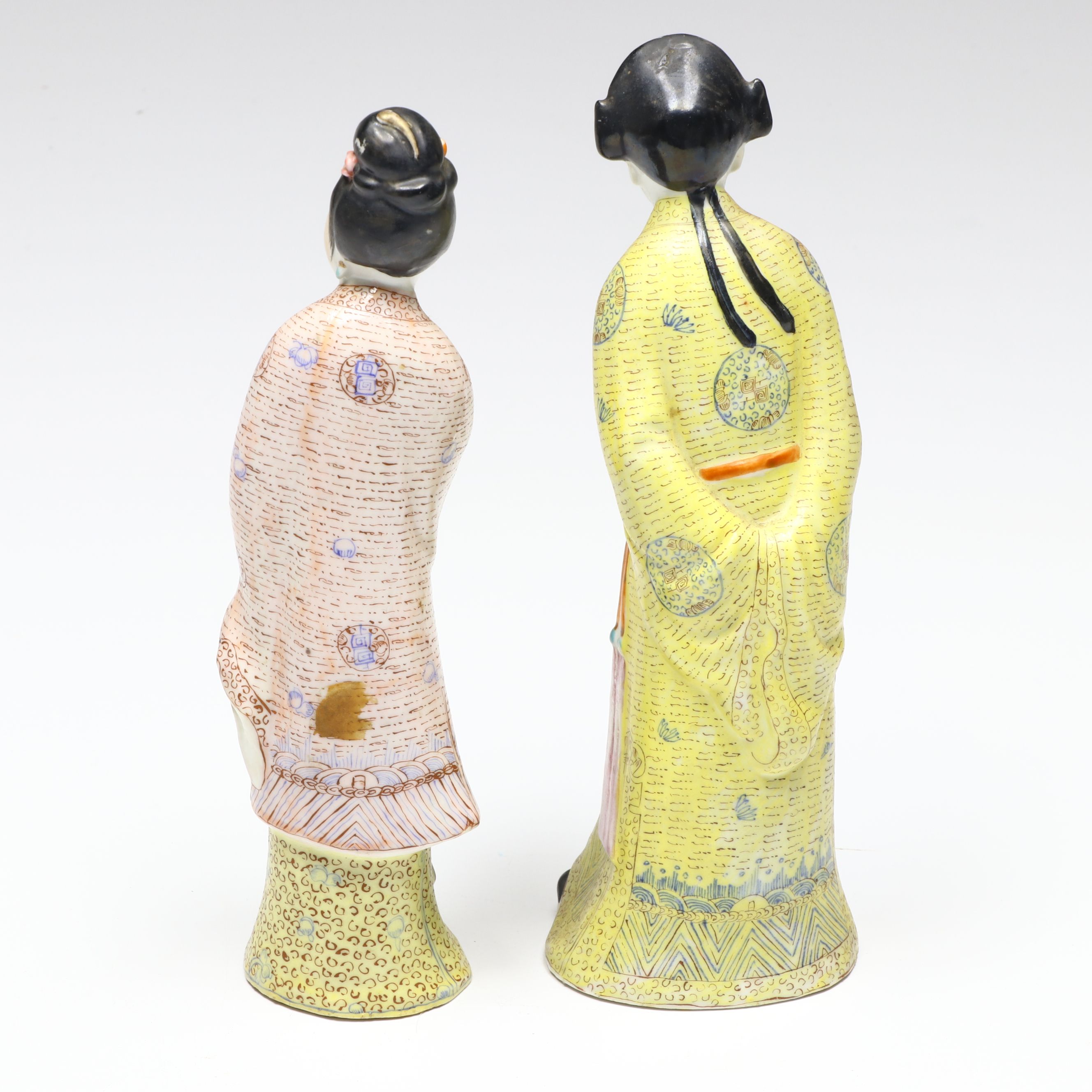 Chinese Famille Rose Traditionally Dressed Male and Female Porcelain Figures