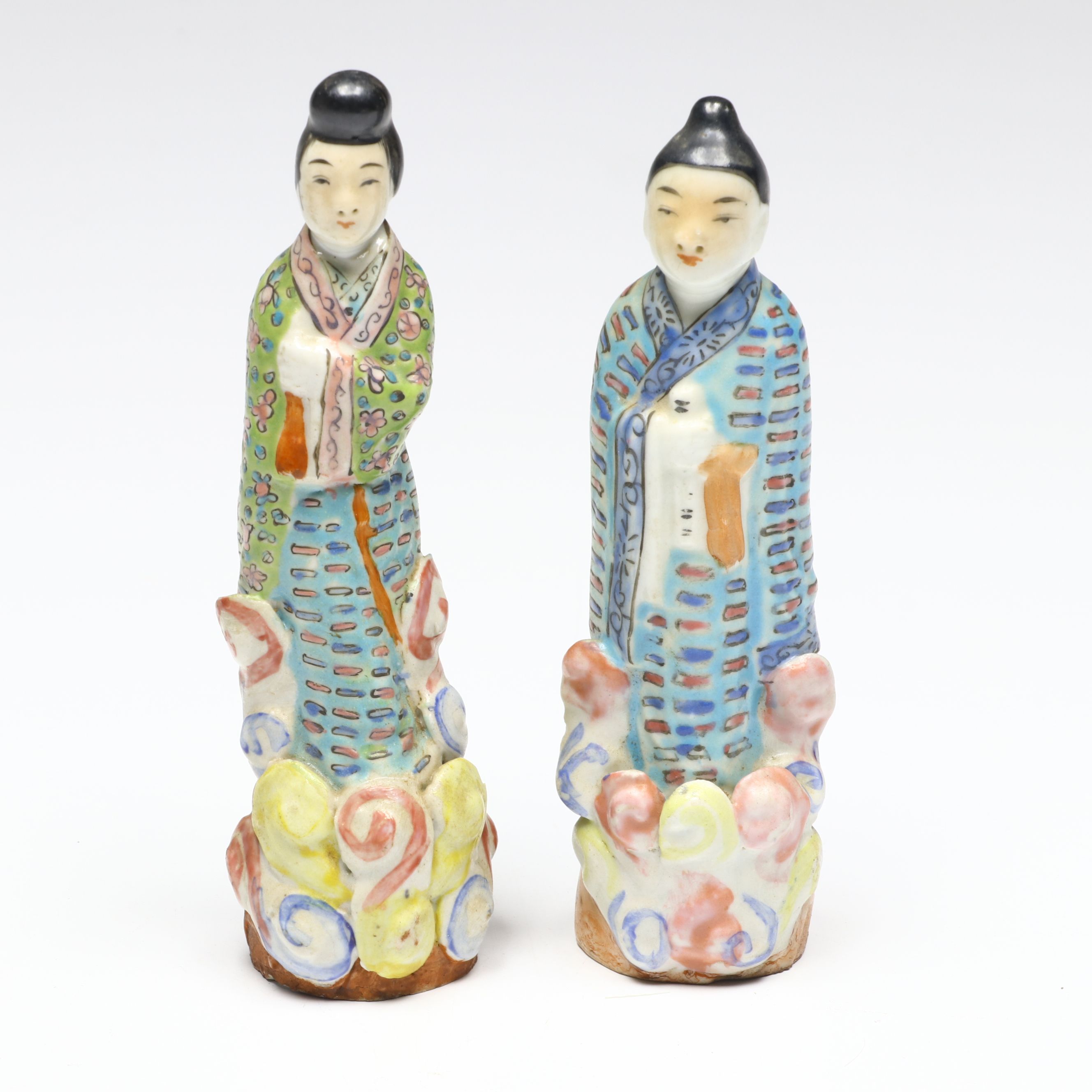 Chinese Famille Rose Traditionally Dressed Male and Female Porcelain Figures