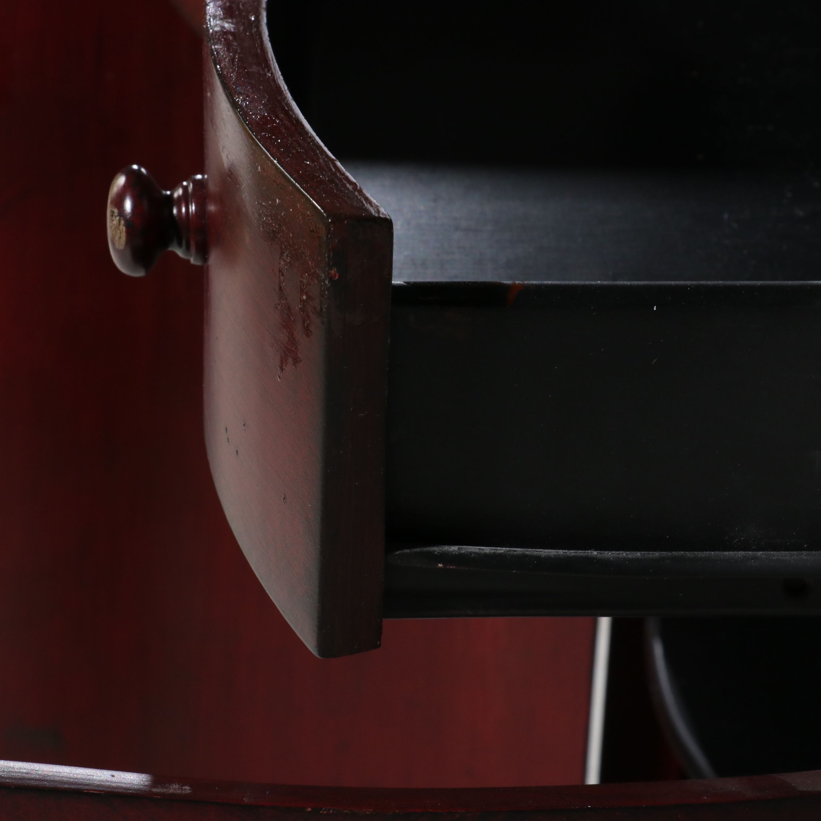 Painted Floral Bowfront Accent Commode with Black Top, Late 20th Century