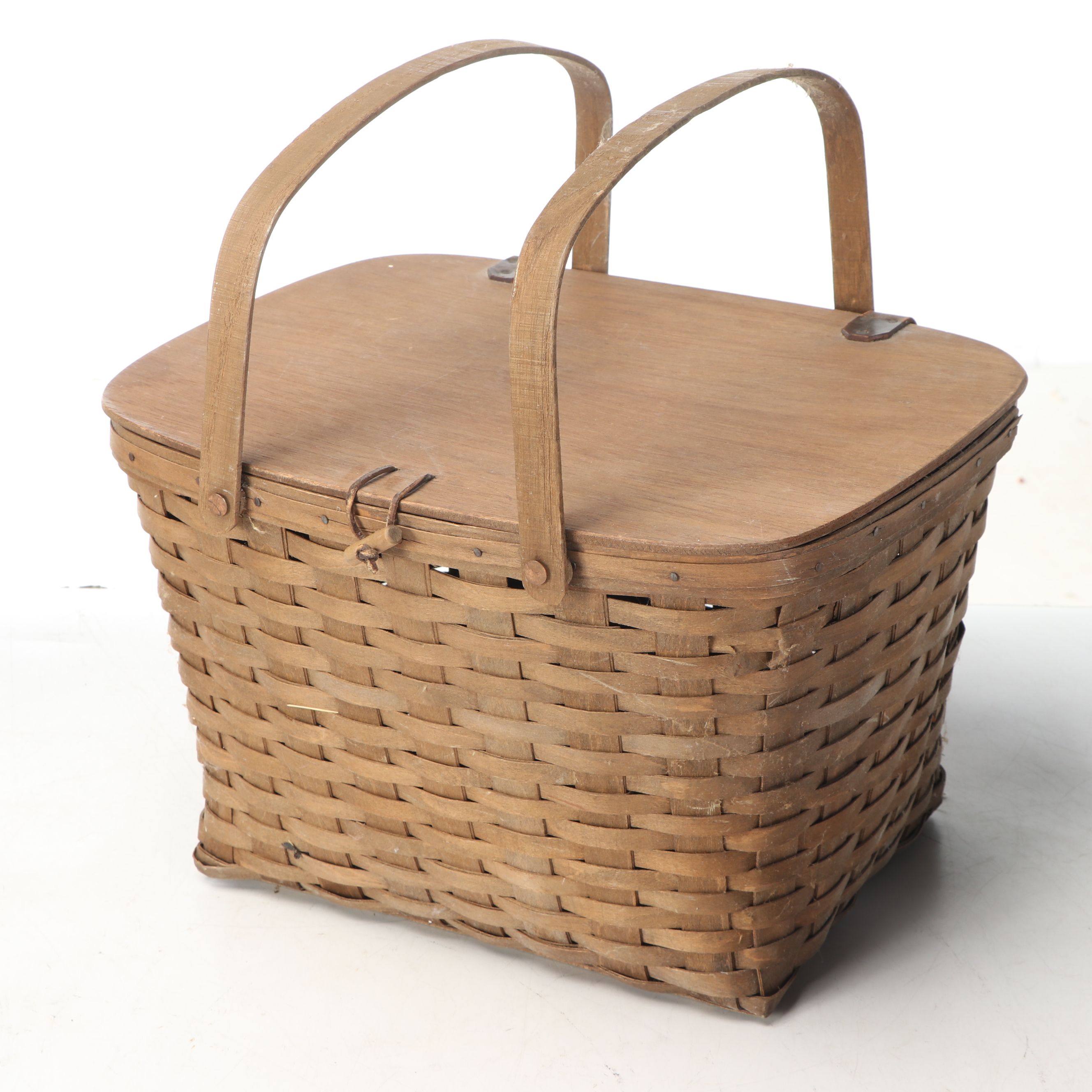 Firkin Bucket with Woven Lidded Picnic Basket and More Baskets