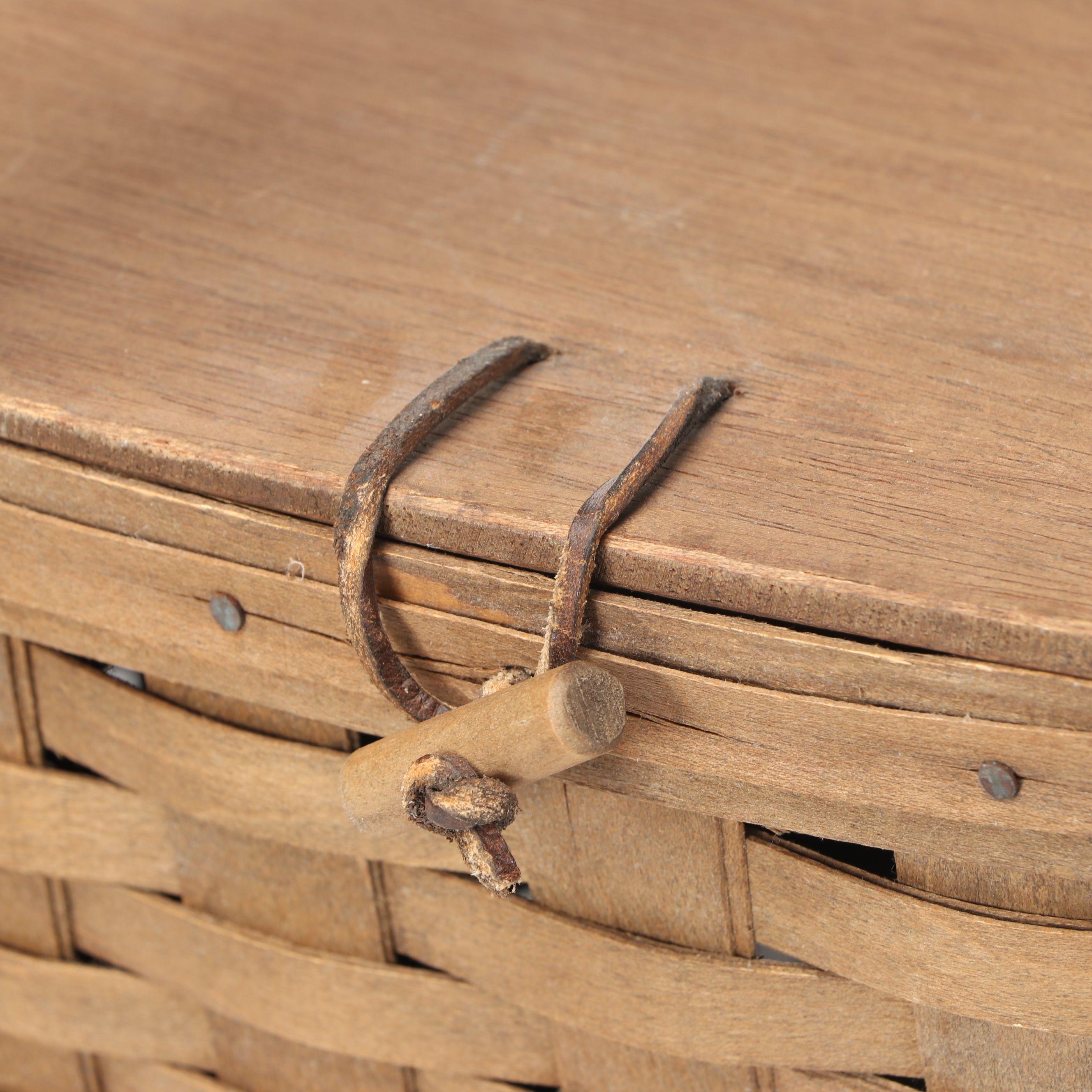 Firkin Bucket with Woven Lidded Picnic Basket and More Baskets