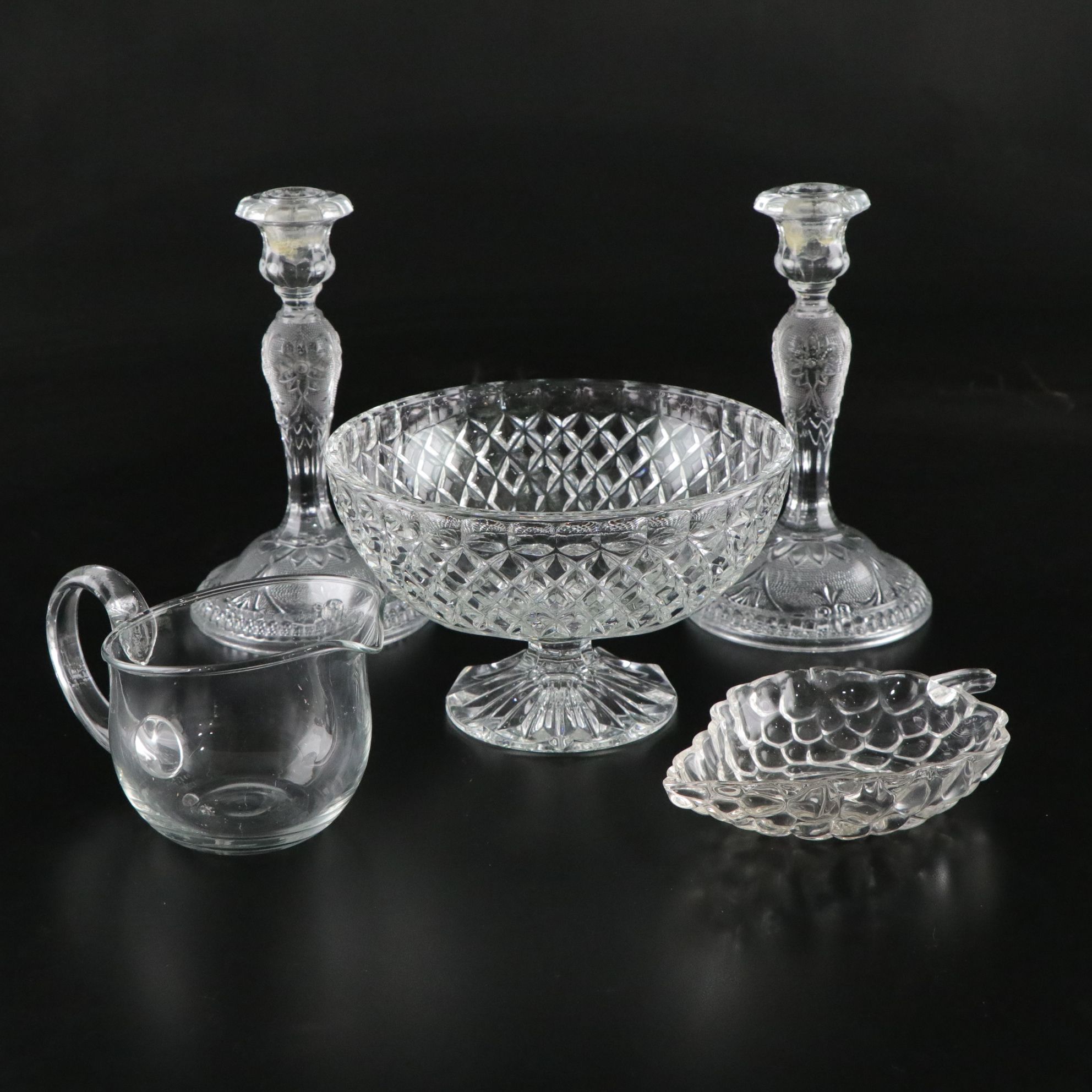 Tiara "Sandwich Clear" Candle Holders with Other Crystal Serveware