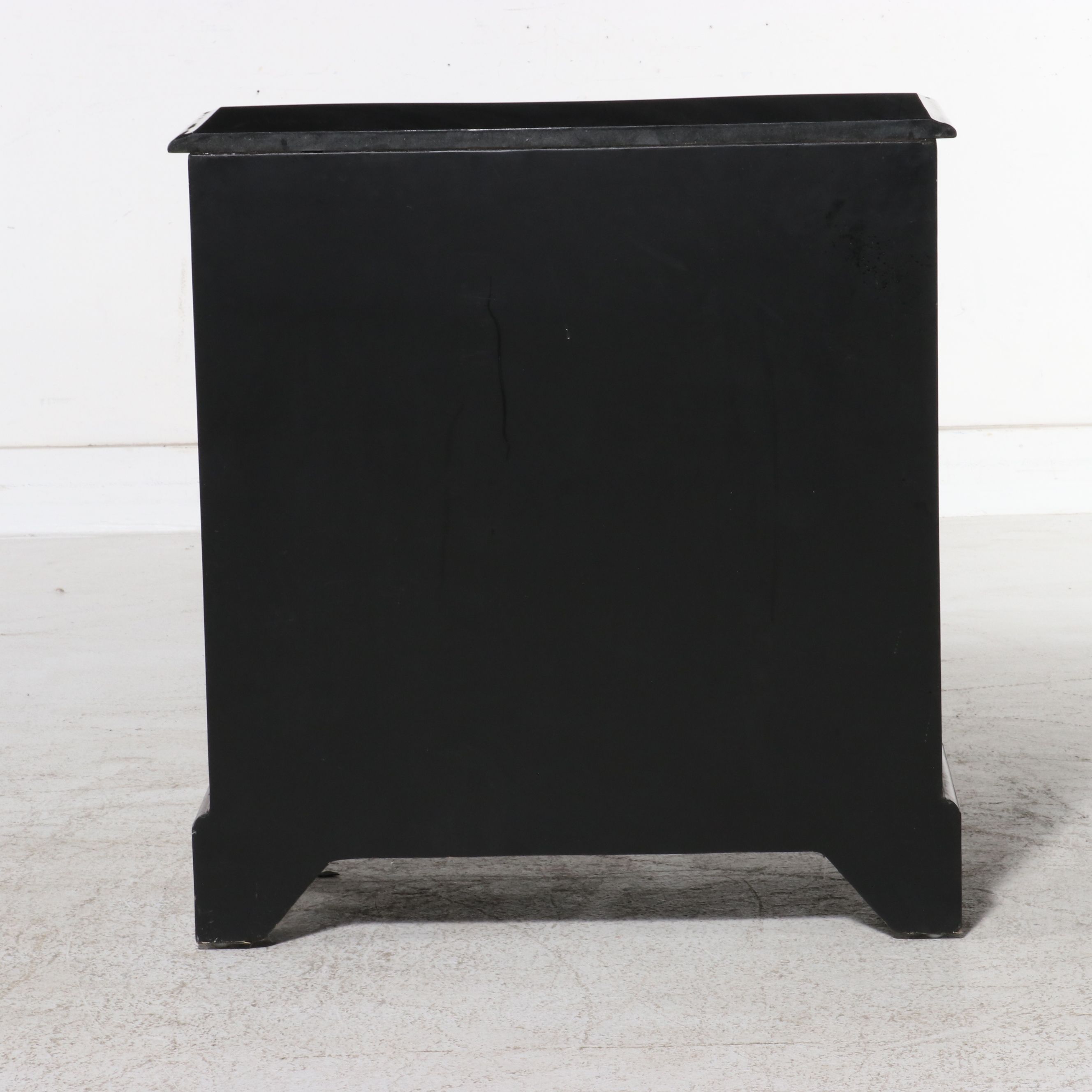 Painted Floral Bowfront Accent Commode with Black Top, Late 20th Century