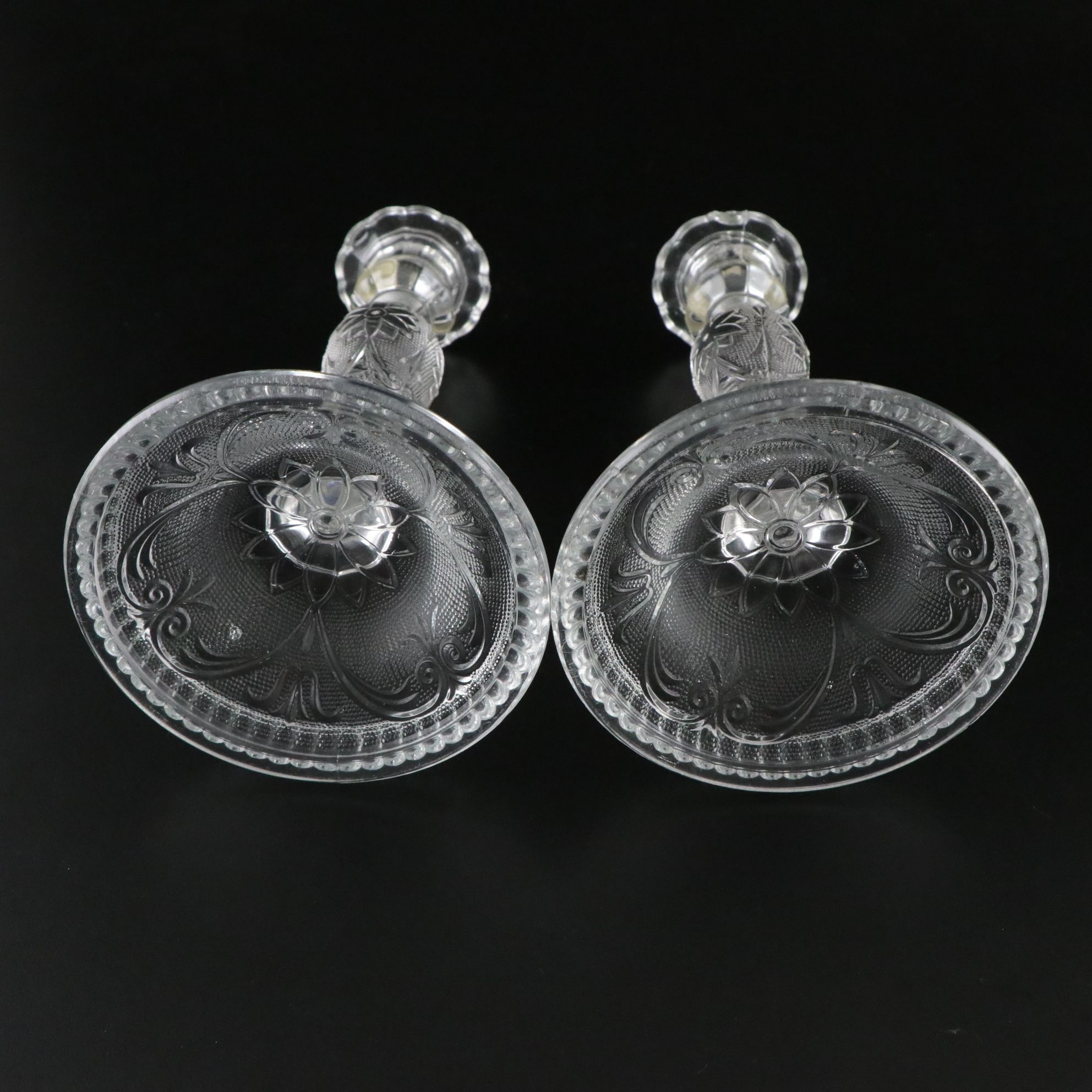 Tiara "Sandwich Clear" Candle Holders with Other Crystal Serveware