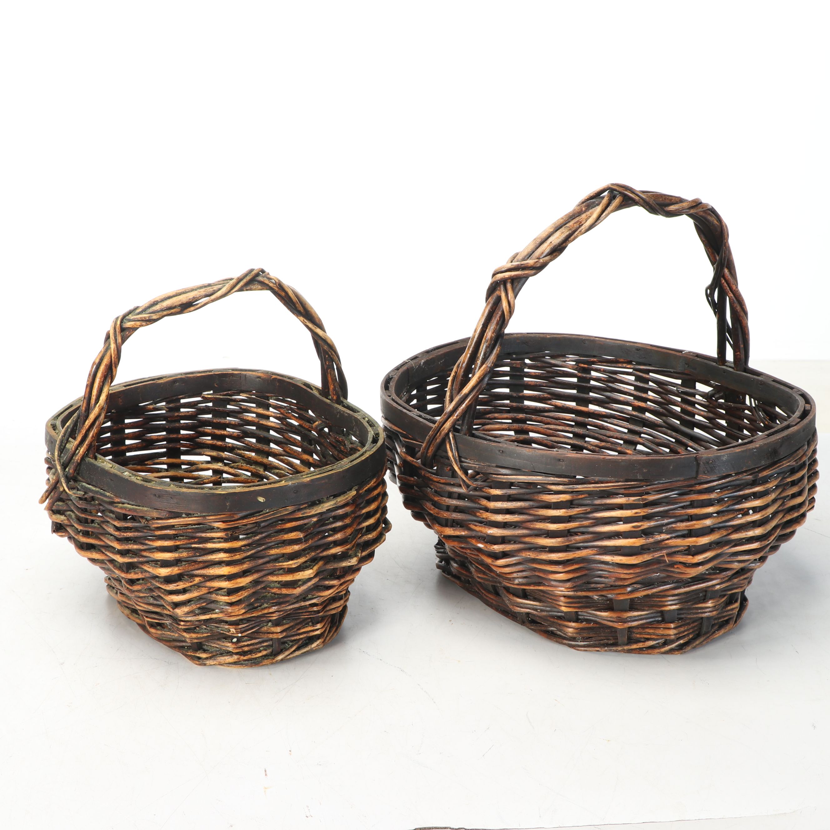 Firkin Bucket with Woven Lidded Picnic Basket and More Baskets