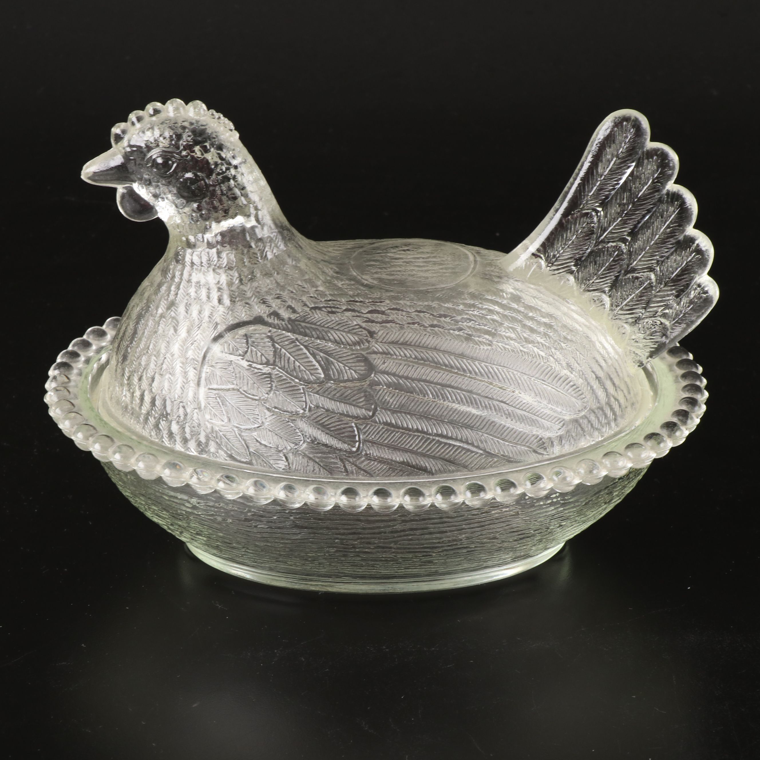 Indiana Glass "Hen on Nest" with L. E. Smith Bunny Pressed Glass Candy Dishes